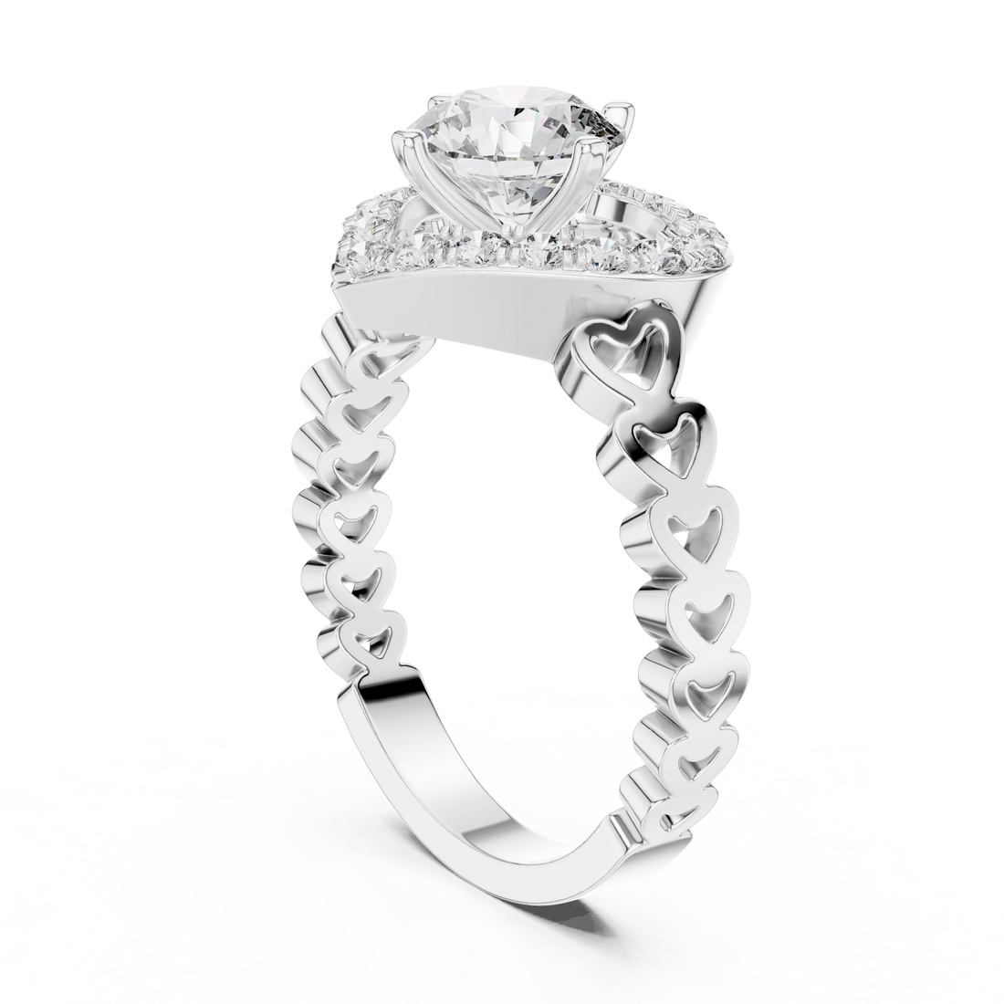 Heart-Shaped Halo Ring with Patterned Band