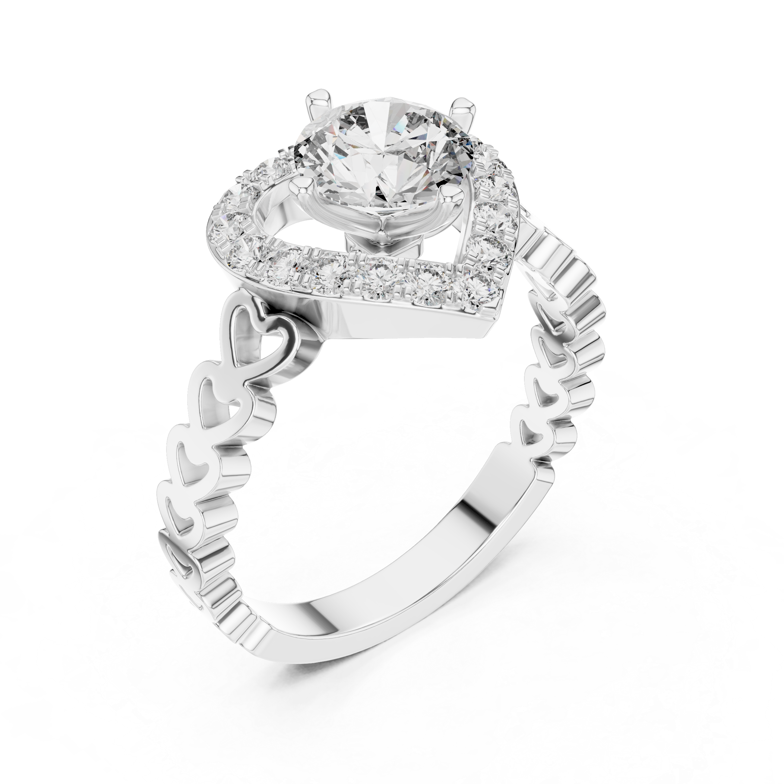 Heart-Shaped Halo Ring with Patterned Band