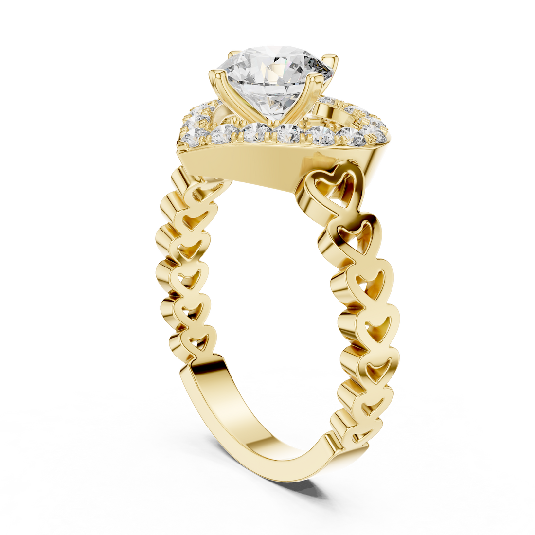 Heart-Shaped Halo Ring with Patterned Band