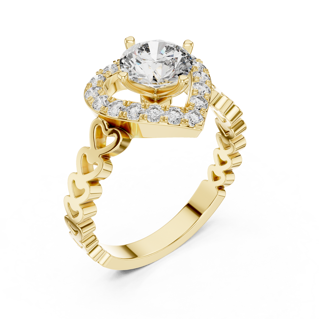 Heart-Shaped Halo Ring with Patterned Band
