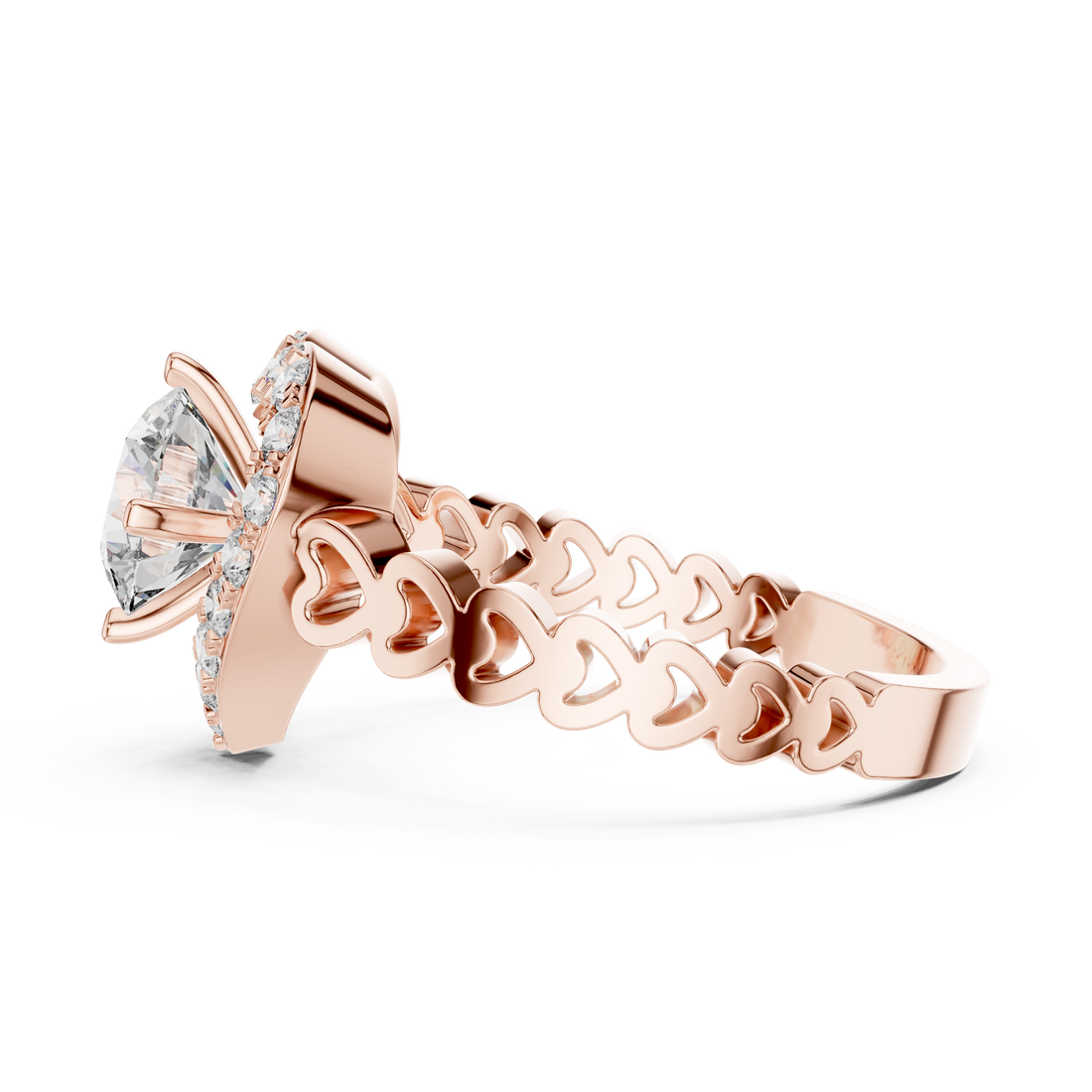 Heart-Shaped Halo Ring with Patterned Band
