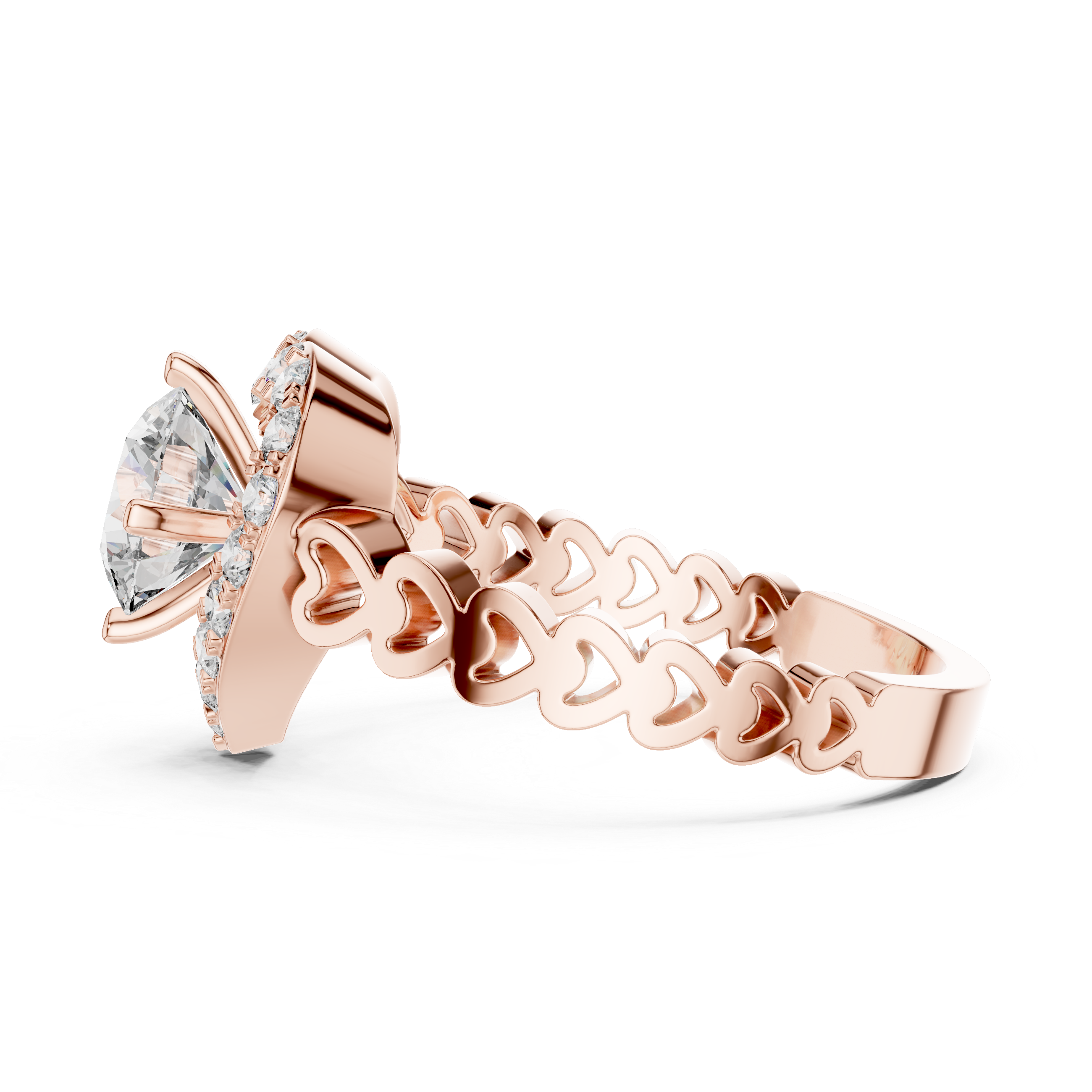 Heart-Shaped Halo Ring with Patterned Band