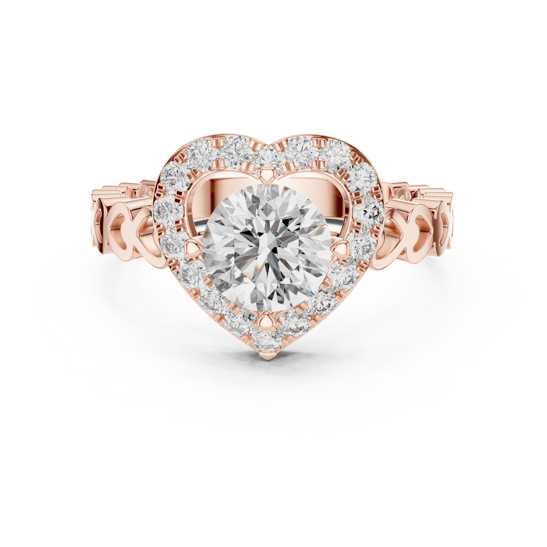Heart-Shaped Halo Ring with Patterned Band