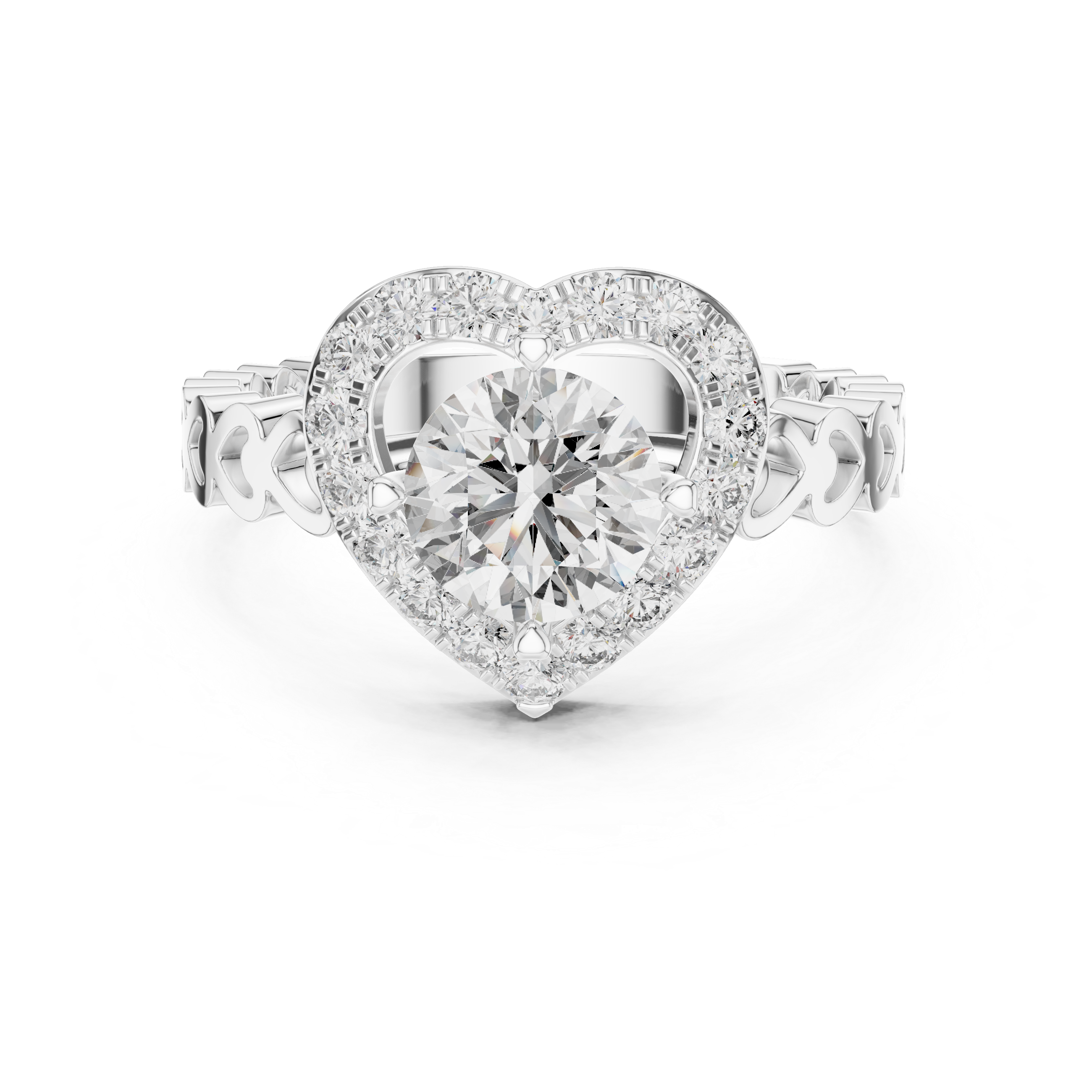 Heart-Shaped Halo Ring with Patterned Band