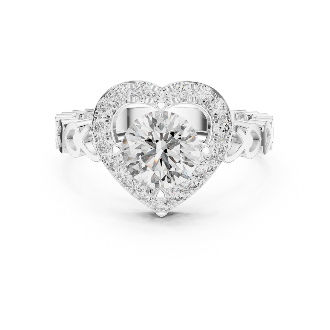 Heart-Shaped Halo Ring with Patterned Band