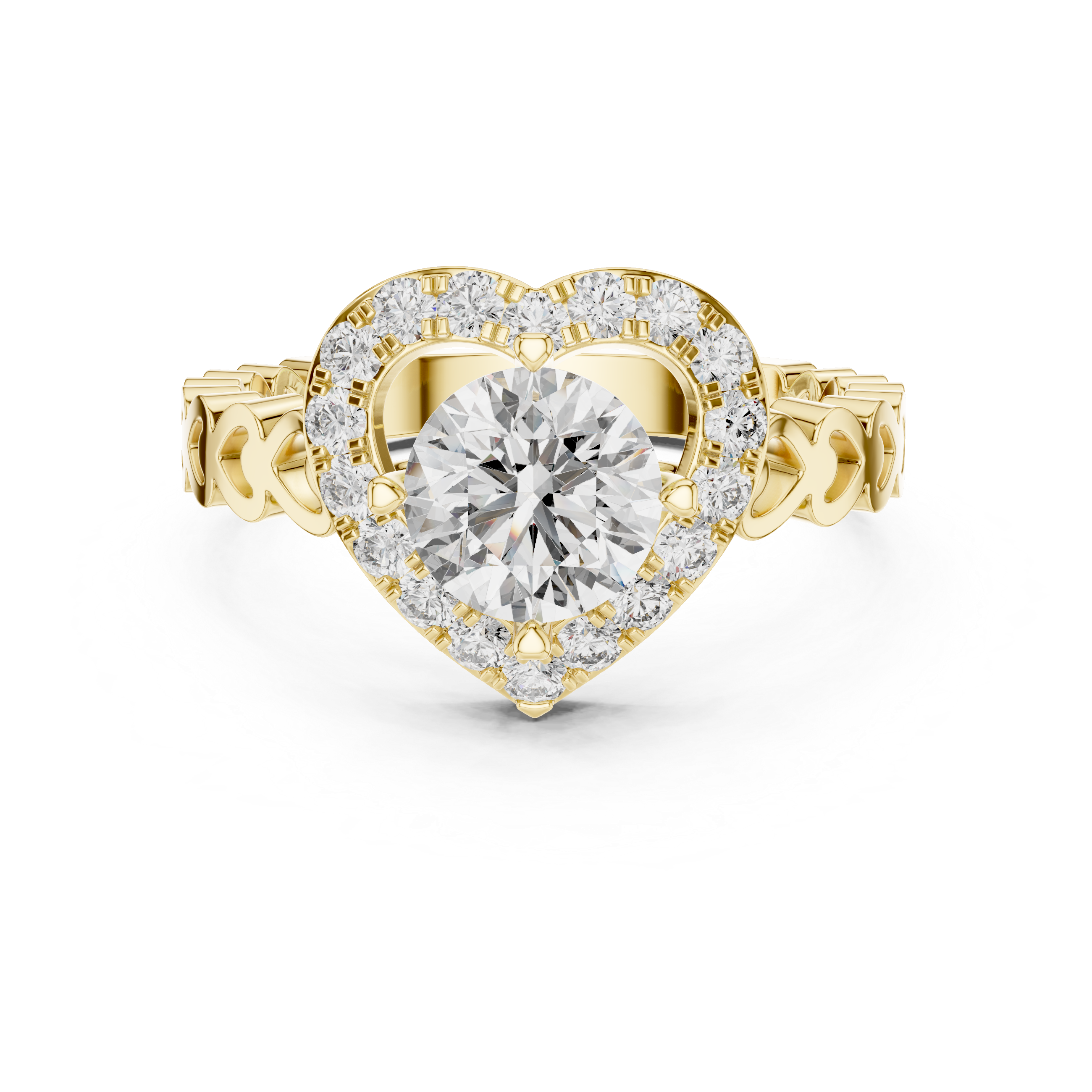Heart-Shaped Halo Ring with Patterned Band