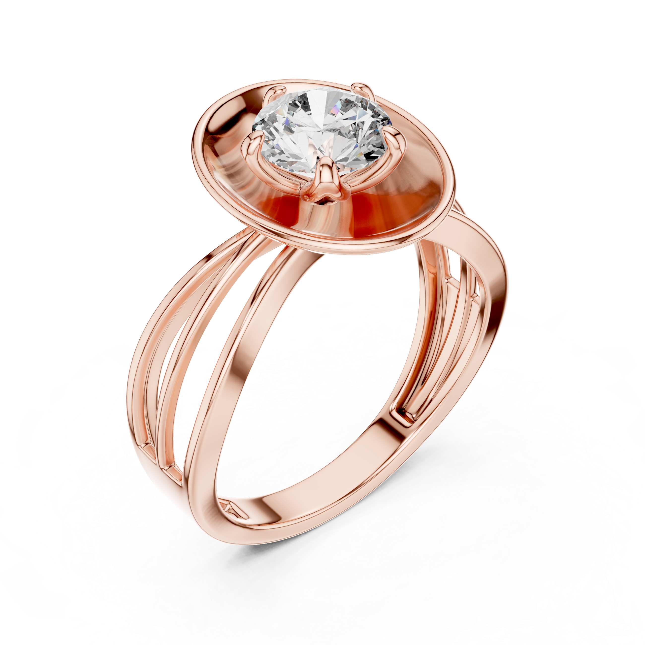 Oval Plate Solitaire Engagement Ring with Split Shank