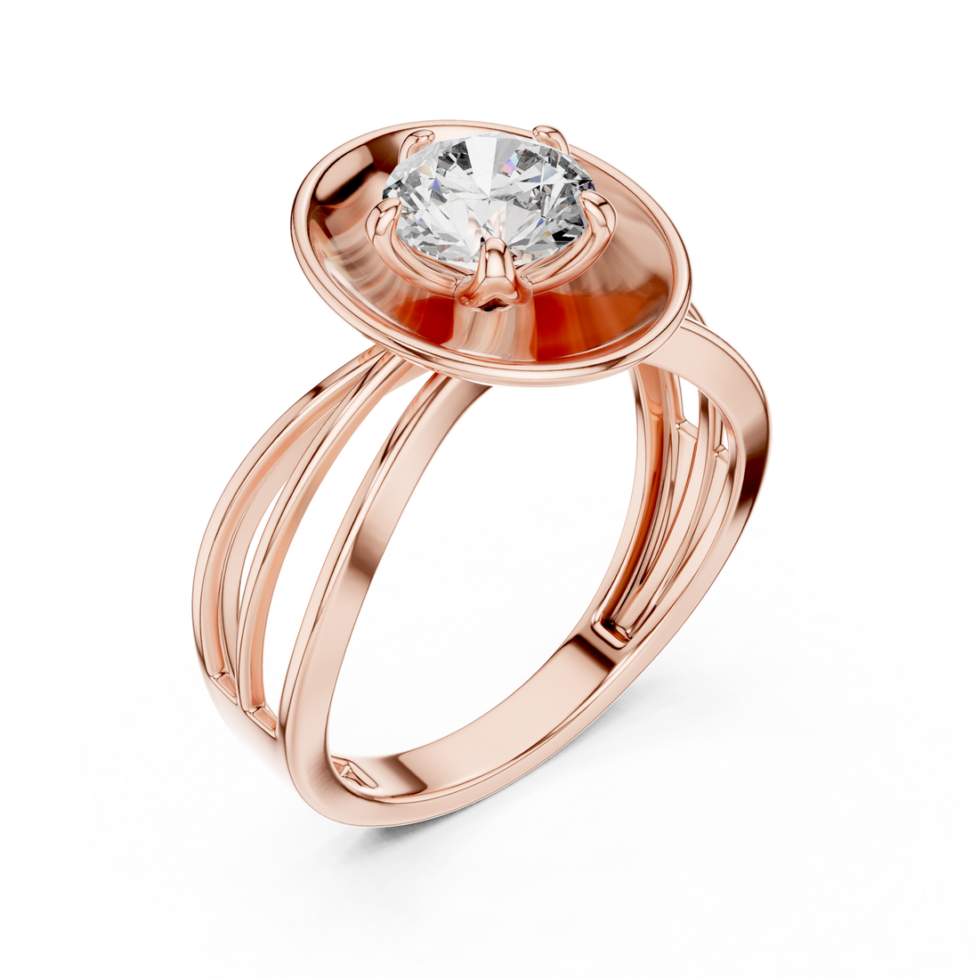 Oval Plate Solitaire Engagement Ring with Split Shank