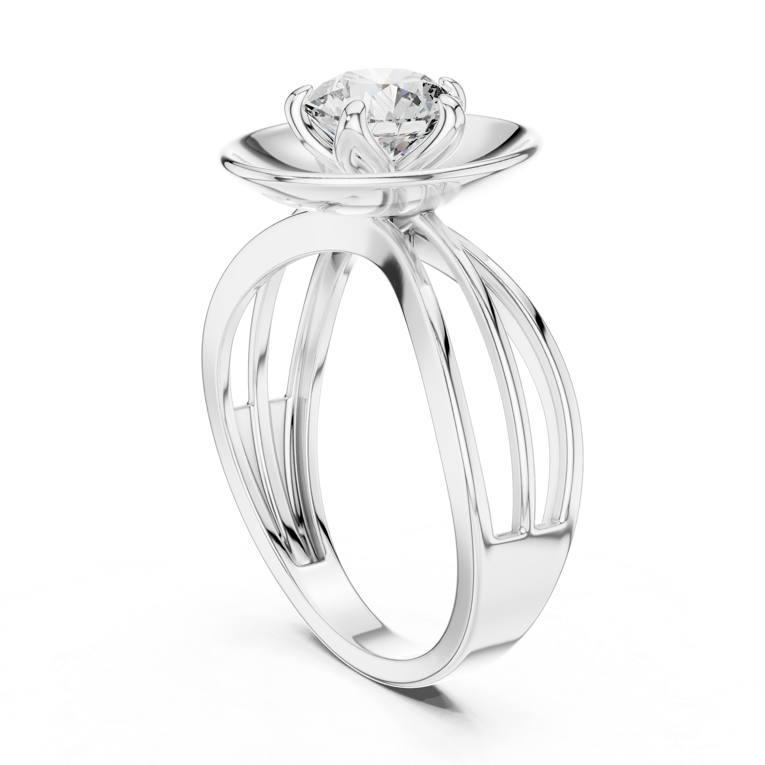 Oval Plate Solitaire Engagement Ring with Split Shank