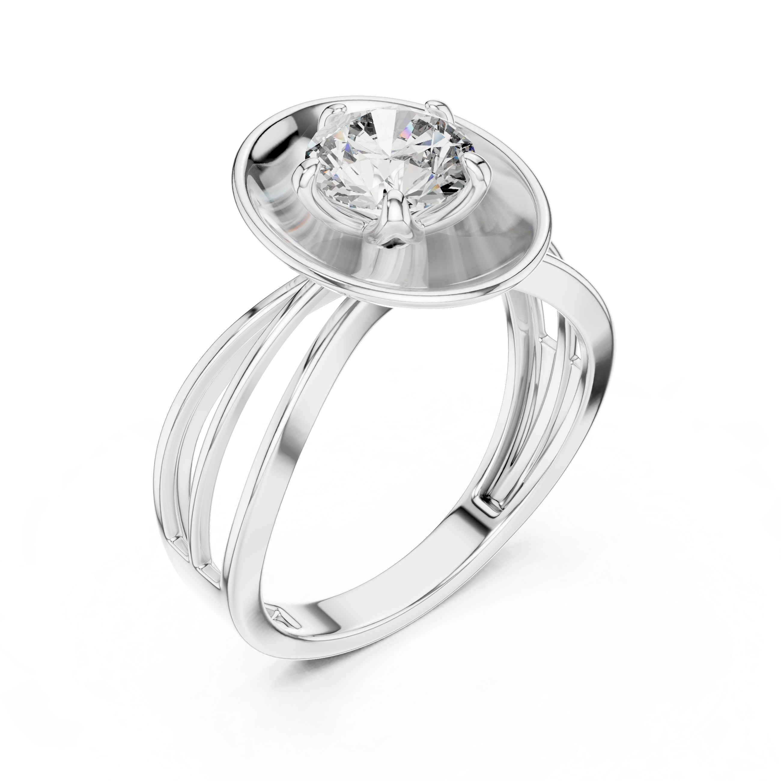 Oval Plate Solitaire Engagement Ring with Split Shank