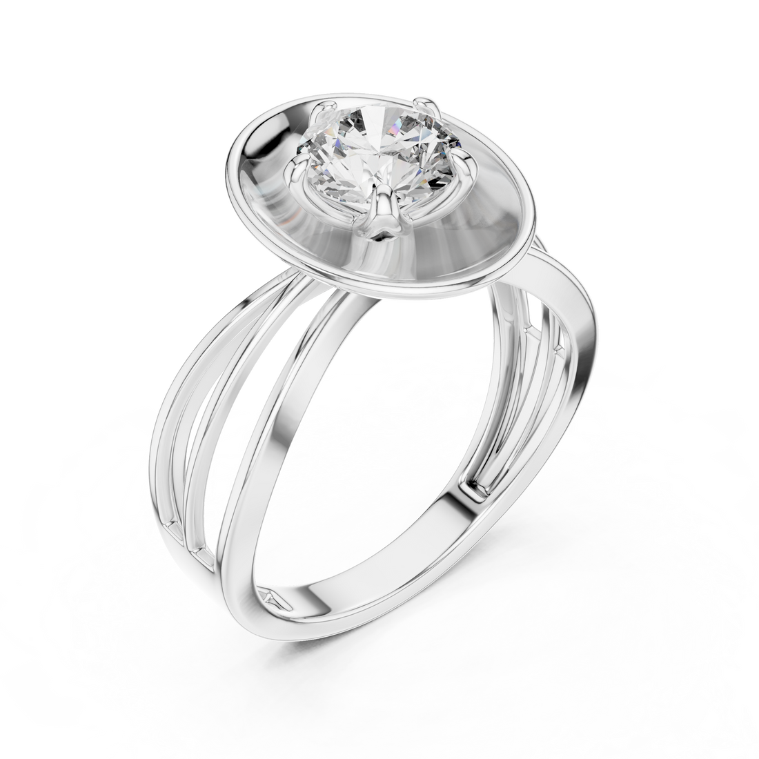 Oval Plate Solitaire Engagement Ring with Split Shank