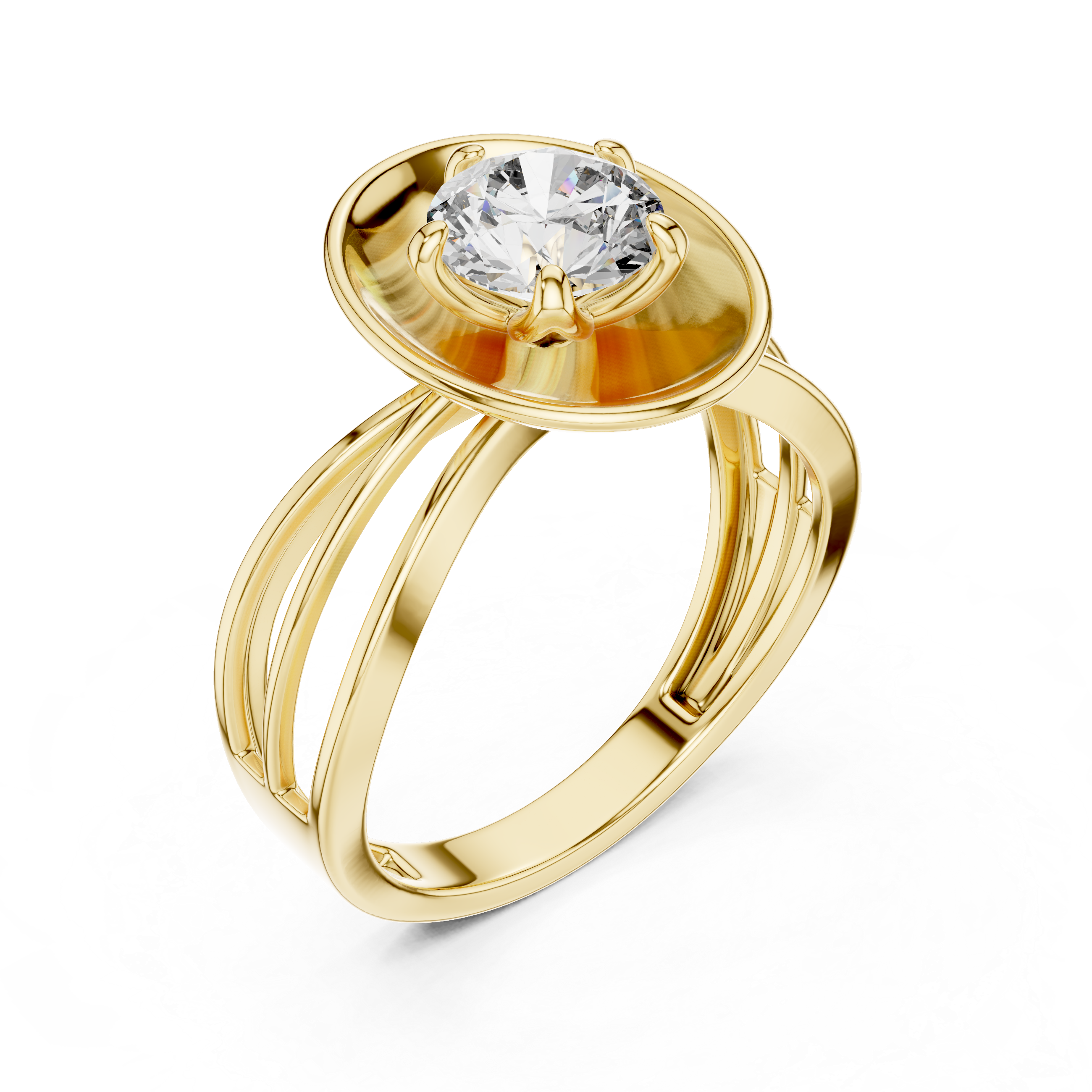 Oval Plate Solitaire Engagement Ring with Split Shank