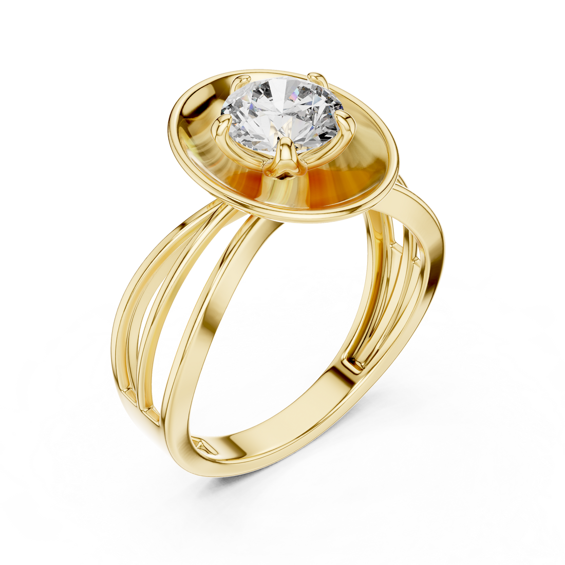 Oval Plate Solitaire Engagement Ring with Split Shank
