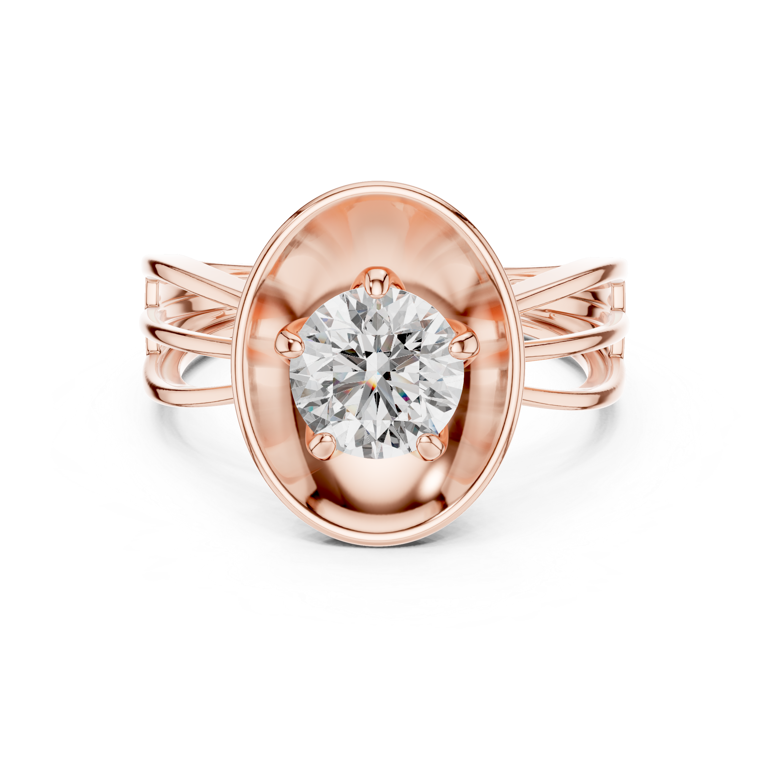 Oval Plate Solitaire Engagement Ring with Split Shank