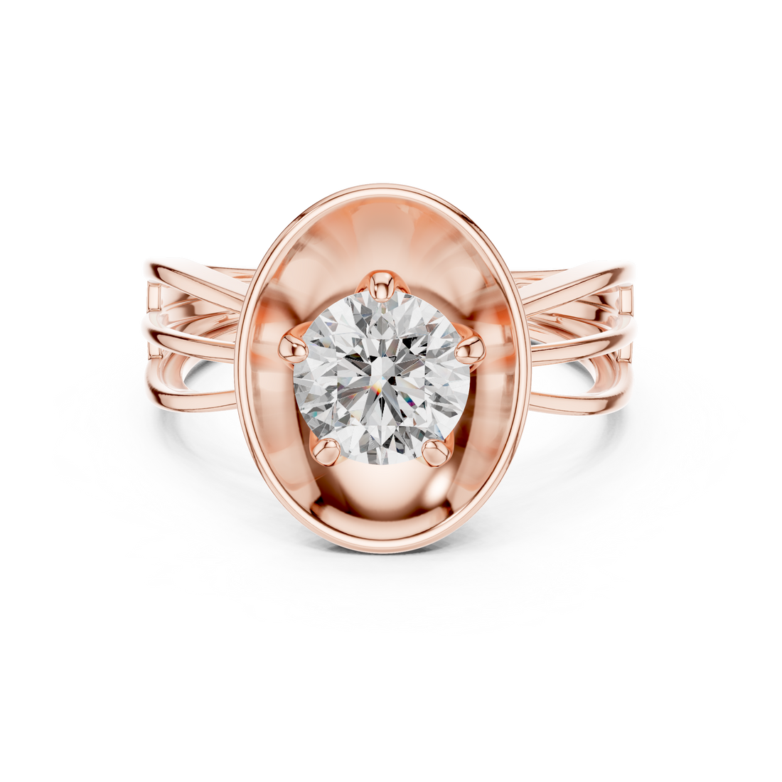 Oval Plate Solitaire Engagement Ring with Split Shank