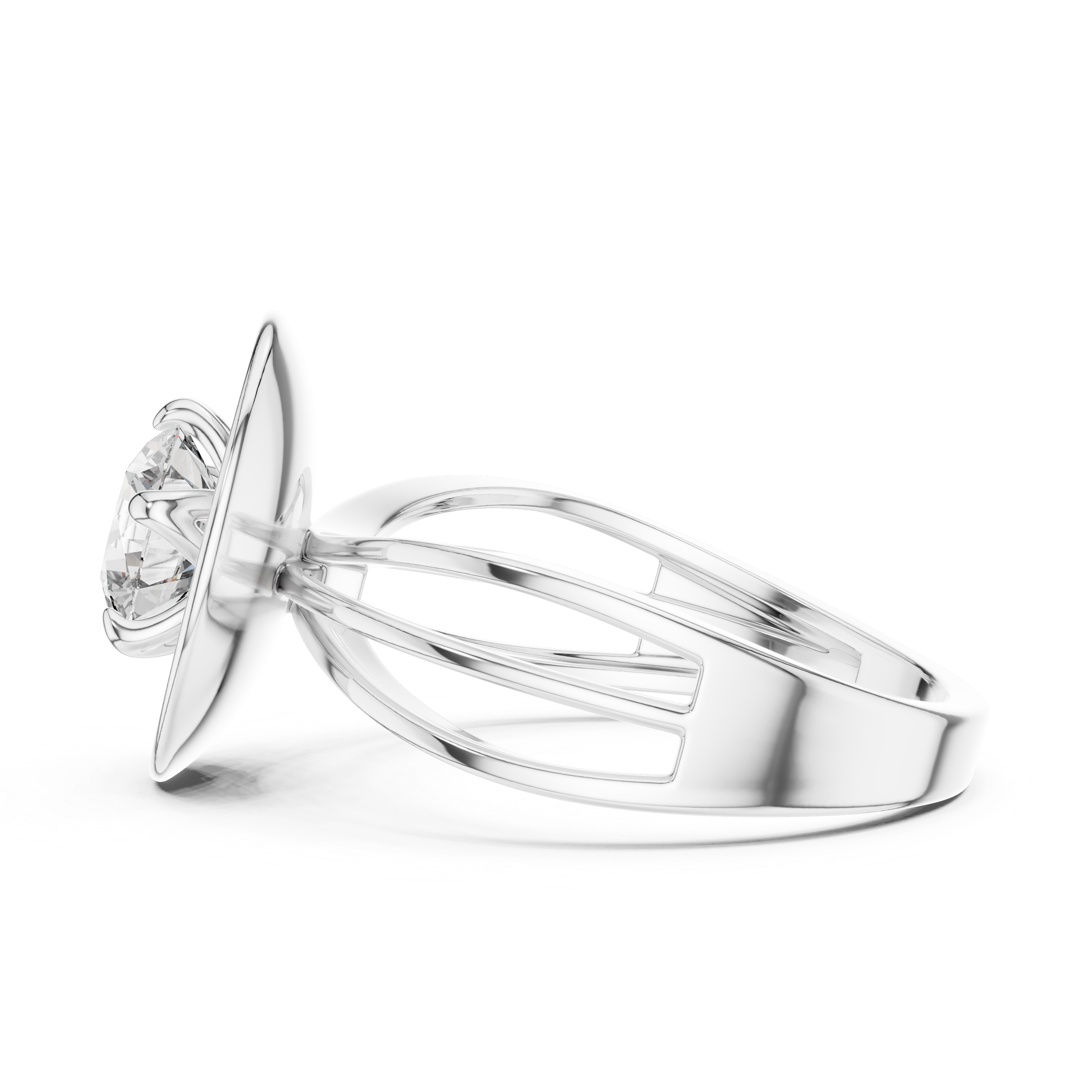 Oval Plate Solitaire Engagement Ring with Split Shank