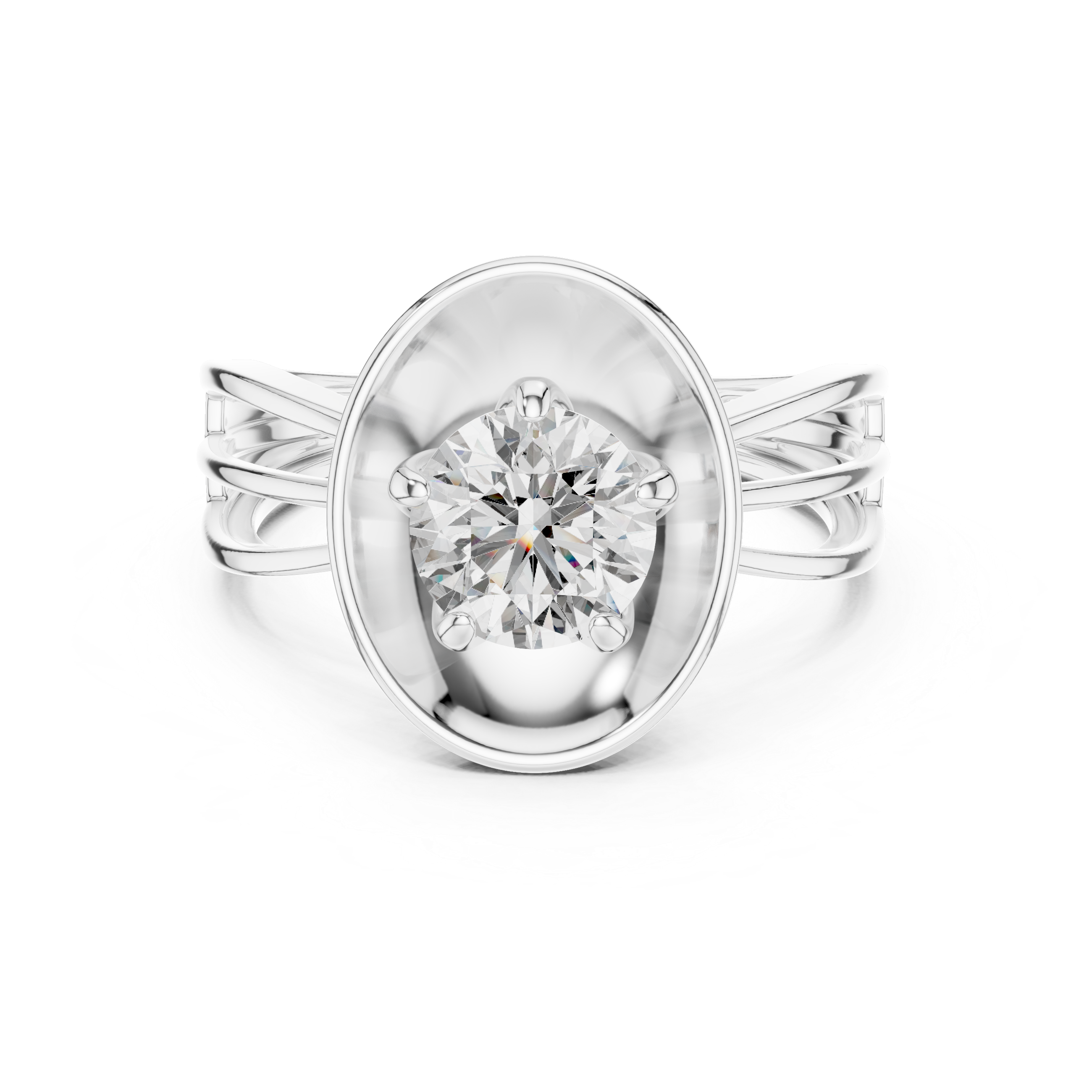 Oval Plate Solitaire Engagement Ring with Split Shank