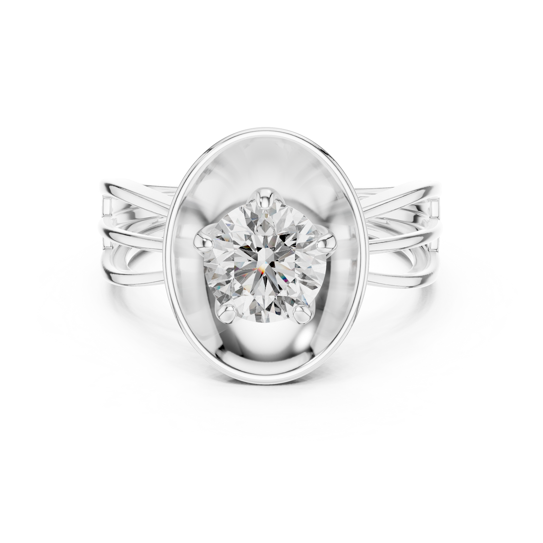 Oval Plate Solitaire Engagement Ring with Split Shank