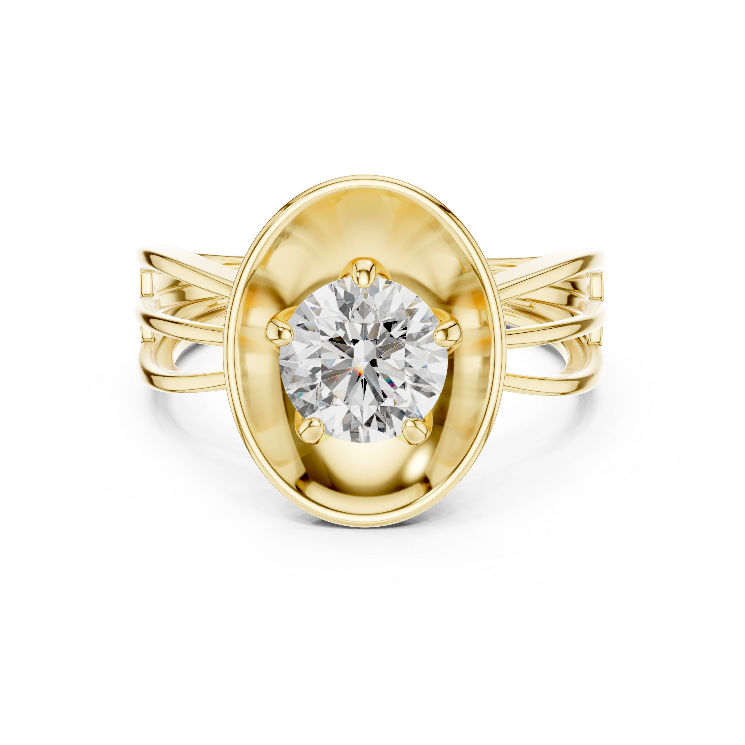 Oval Plate Solitaire Engagement Ring with Split Shank