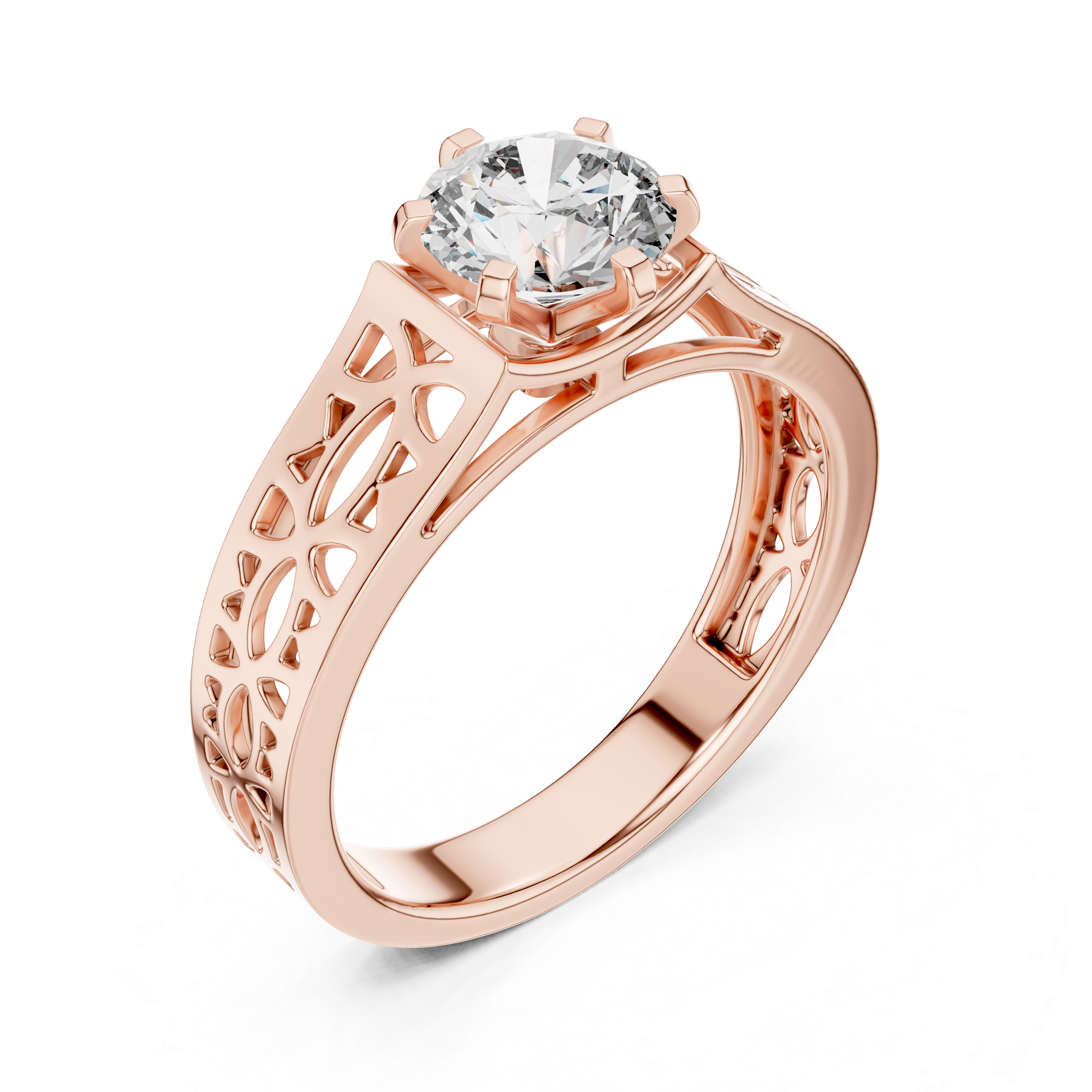 Round Solitaire Engagement Ring with Filigree/Patterned Band