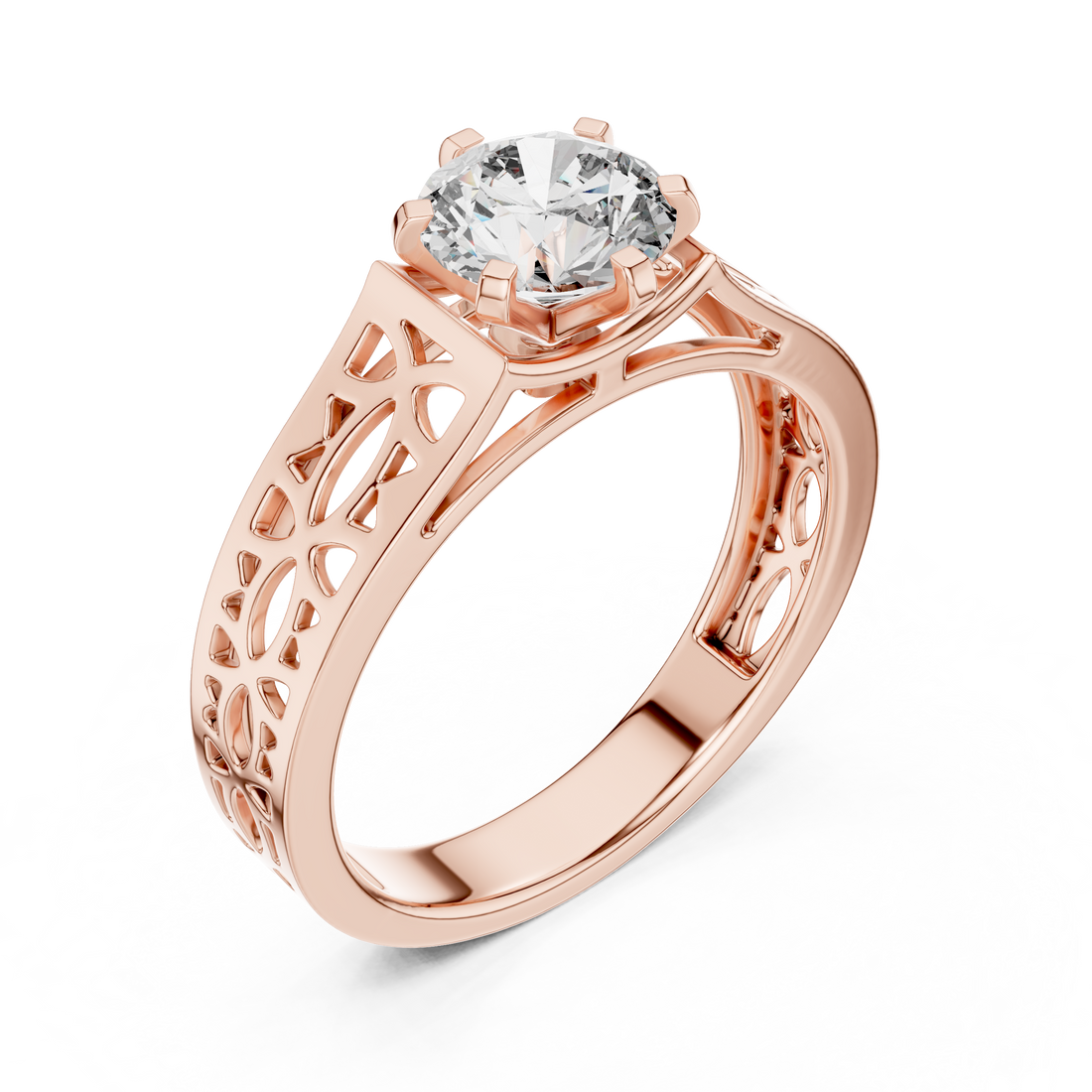 Round Solitaire Engagement Ring with Filigree/Patterned Band