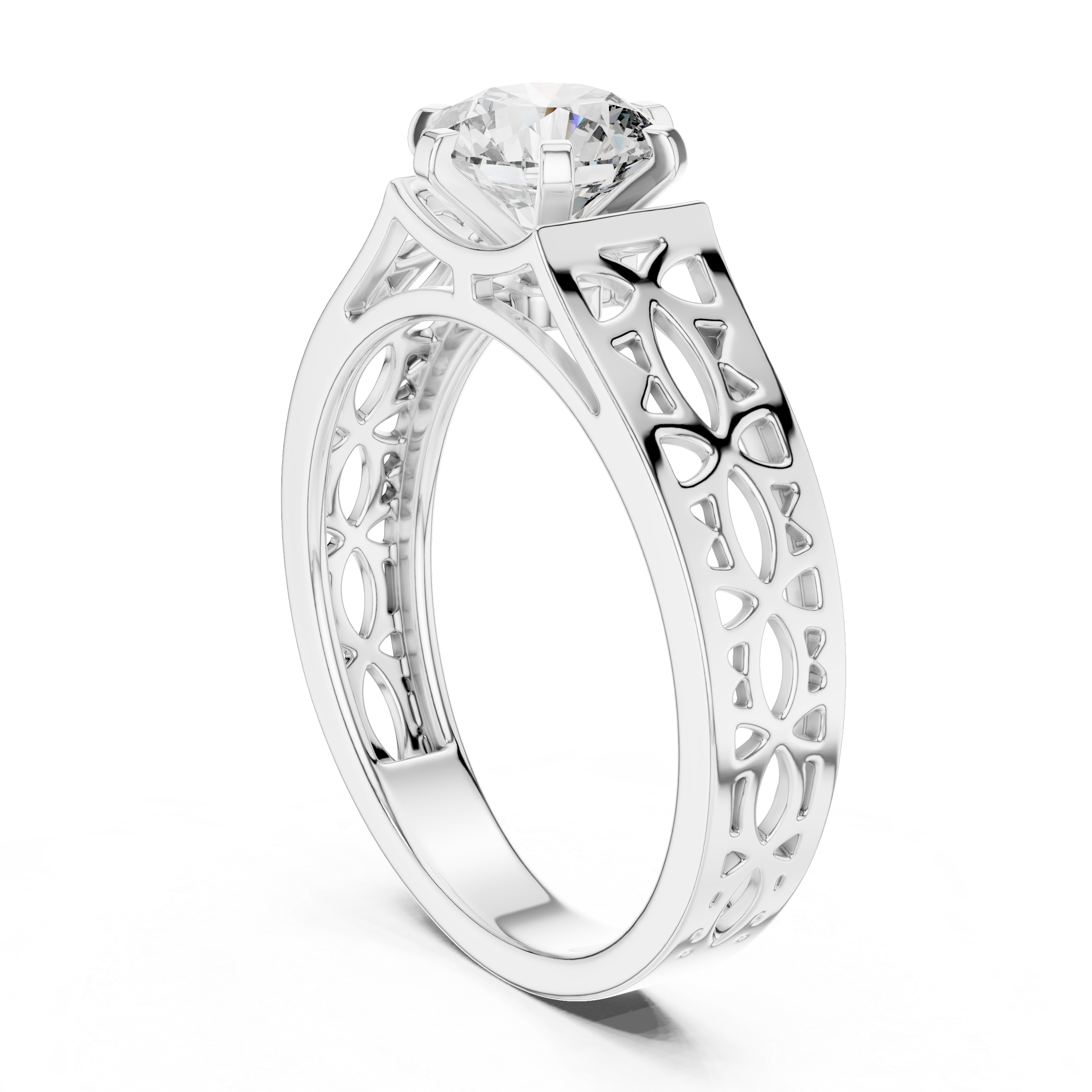Round Solitaire Engagement Ring with Filigree/Patterned Band