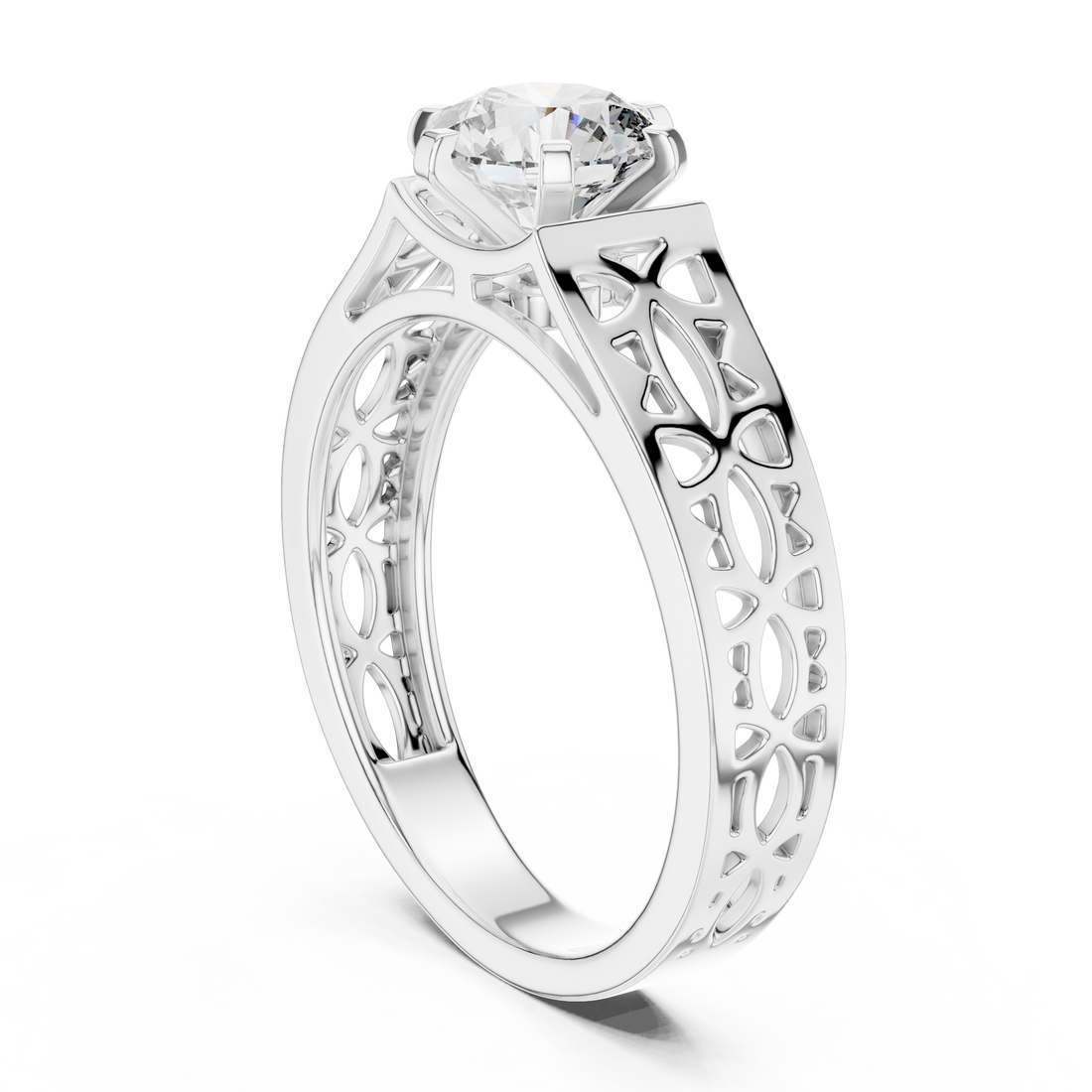 Round Solitaire Engagement Ring with Filigree/Patterned Band