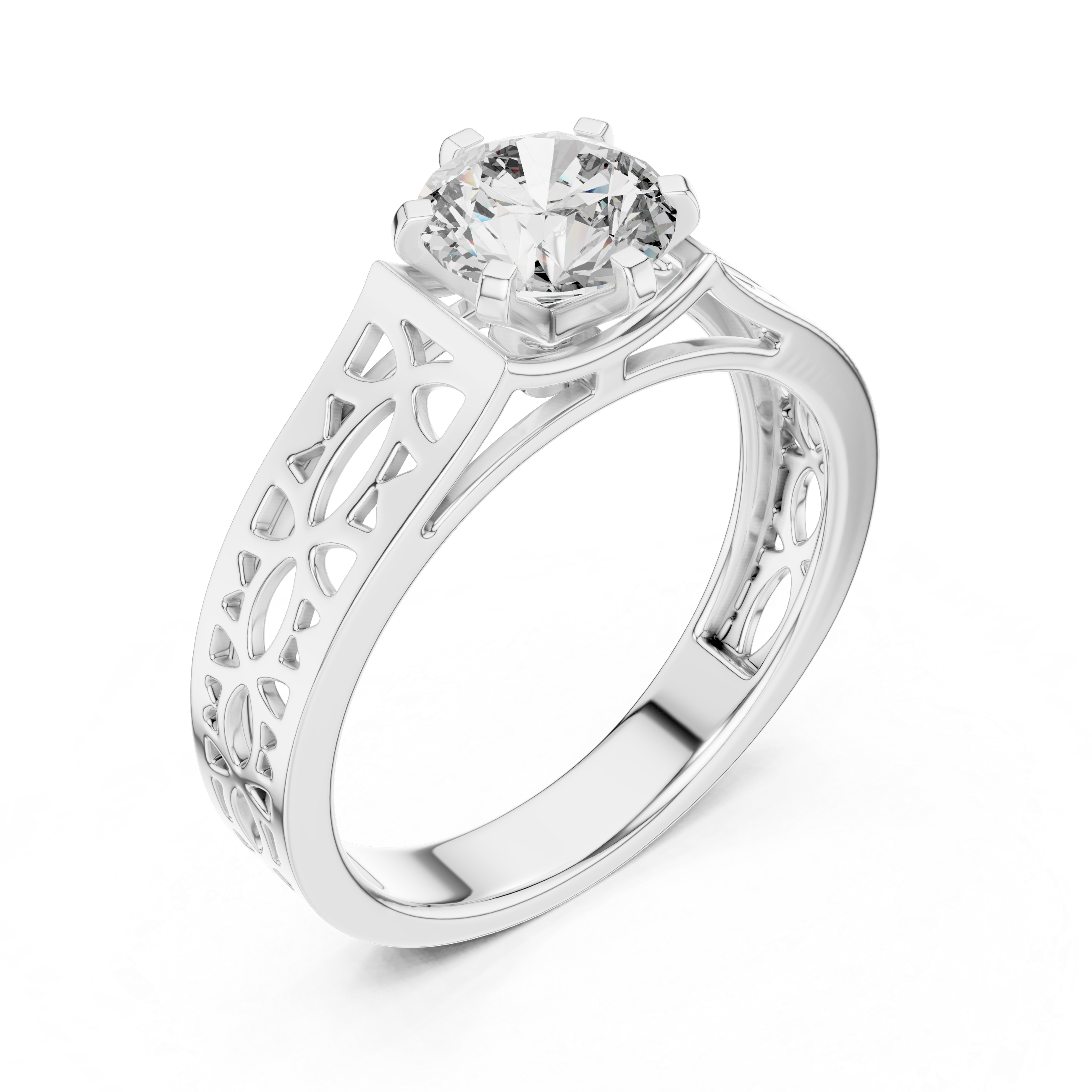 Round Solitaire Engagement Ring with Filigree/Patterned Band