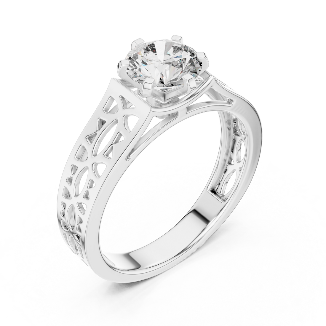 Round Solitaire Engagement Ring with Filigree/Patterned Band