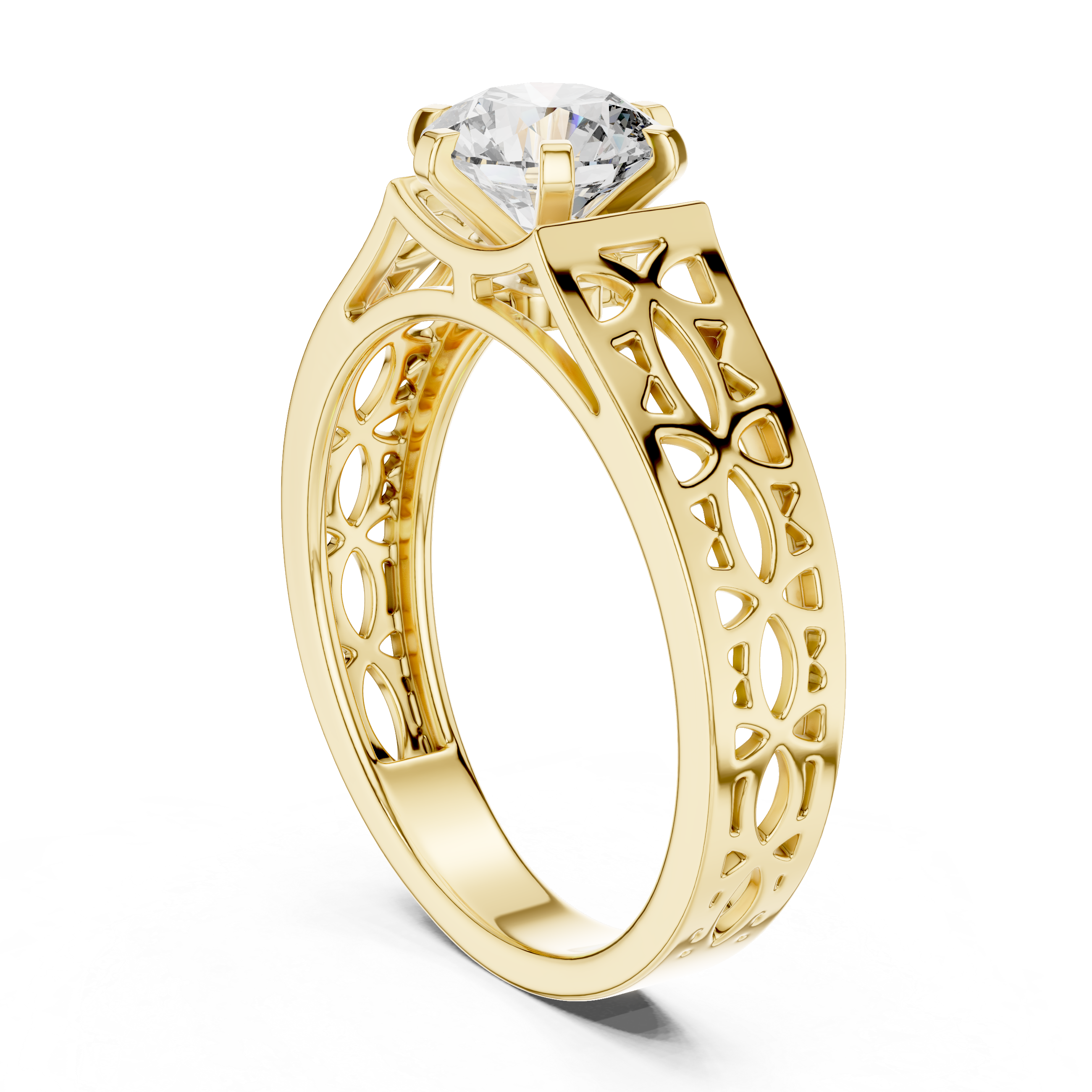 Round Solitaire Engagement Ring with Filigree/Patterned Band