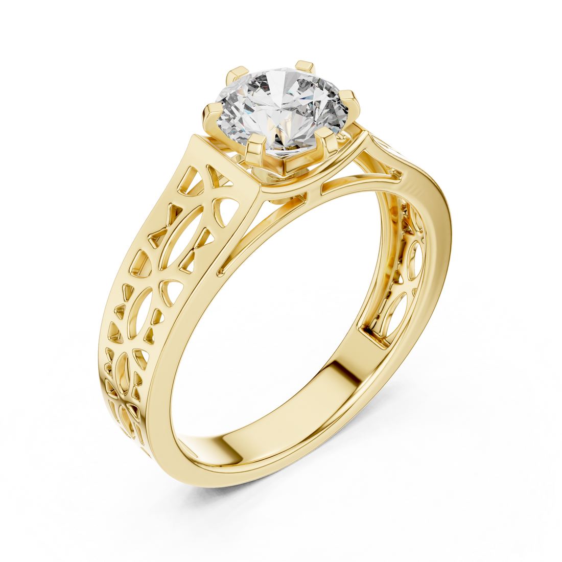 Round Solitaire Engagement Ring with Filigree/Patterned Band