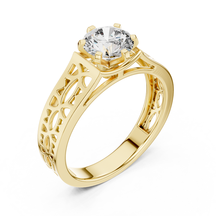 Round Solitaire Engagement Ring with Filigree/Patterned Band