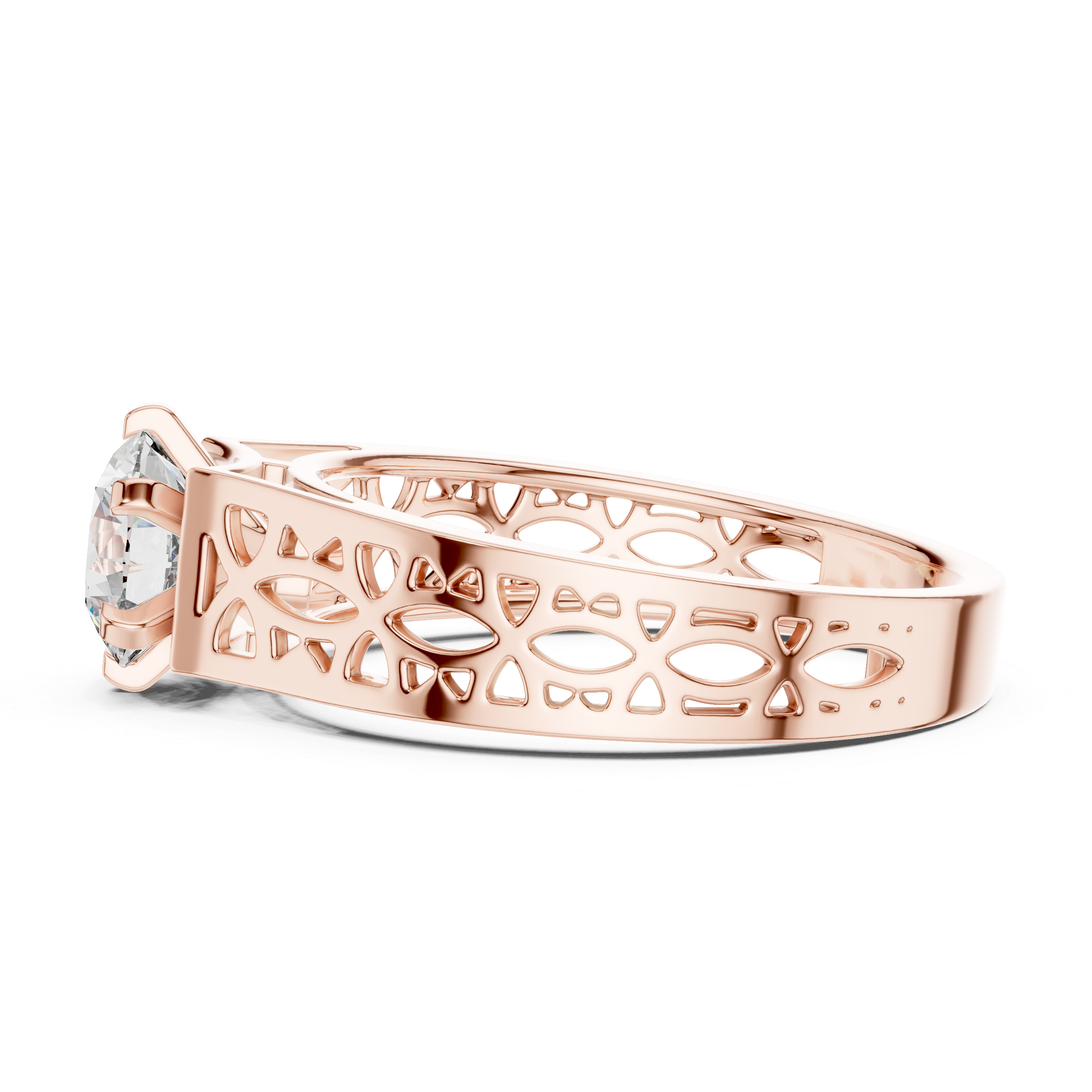 Round Solitaire Engagement Ring with Filigree/Patterned Band