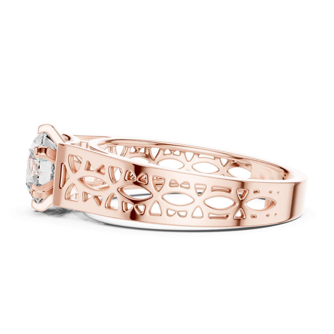 Round Solitaire Engagement Ring with Filigree/Patterned Band