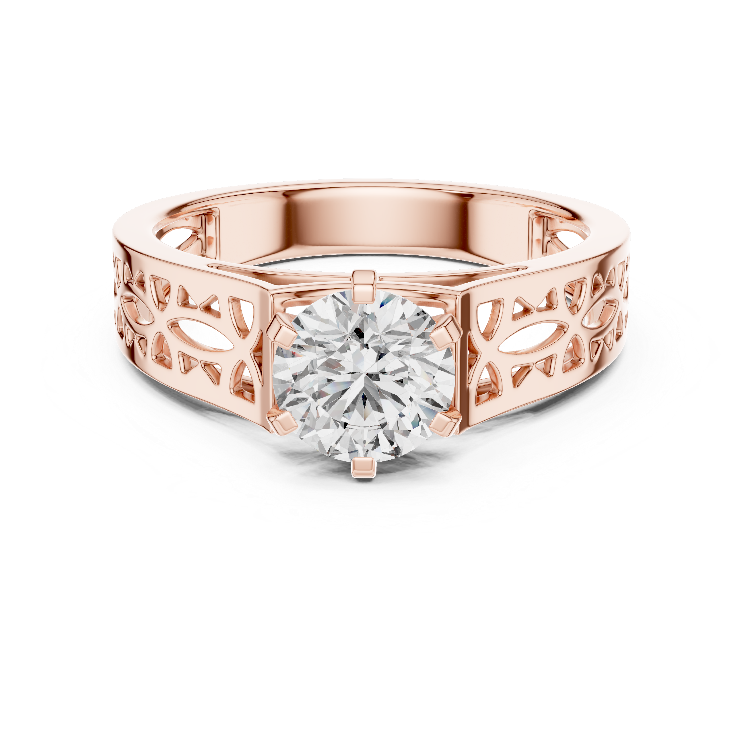 Round Solitaire Engagement Ring with Filigree/Patterned Band