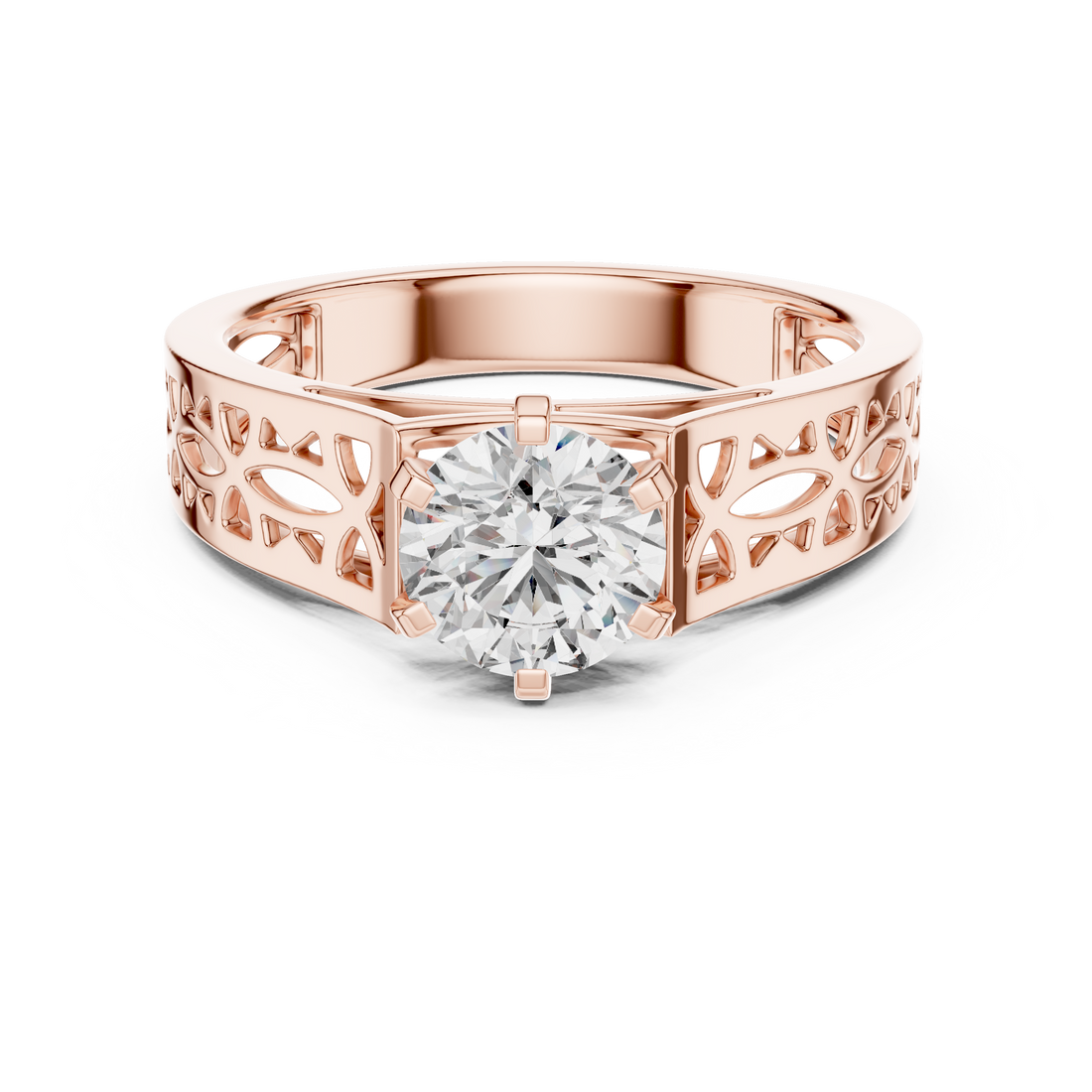 Round Solitaire Engagement Ring with Filigree/Patterned Band