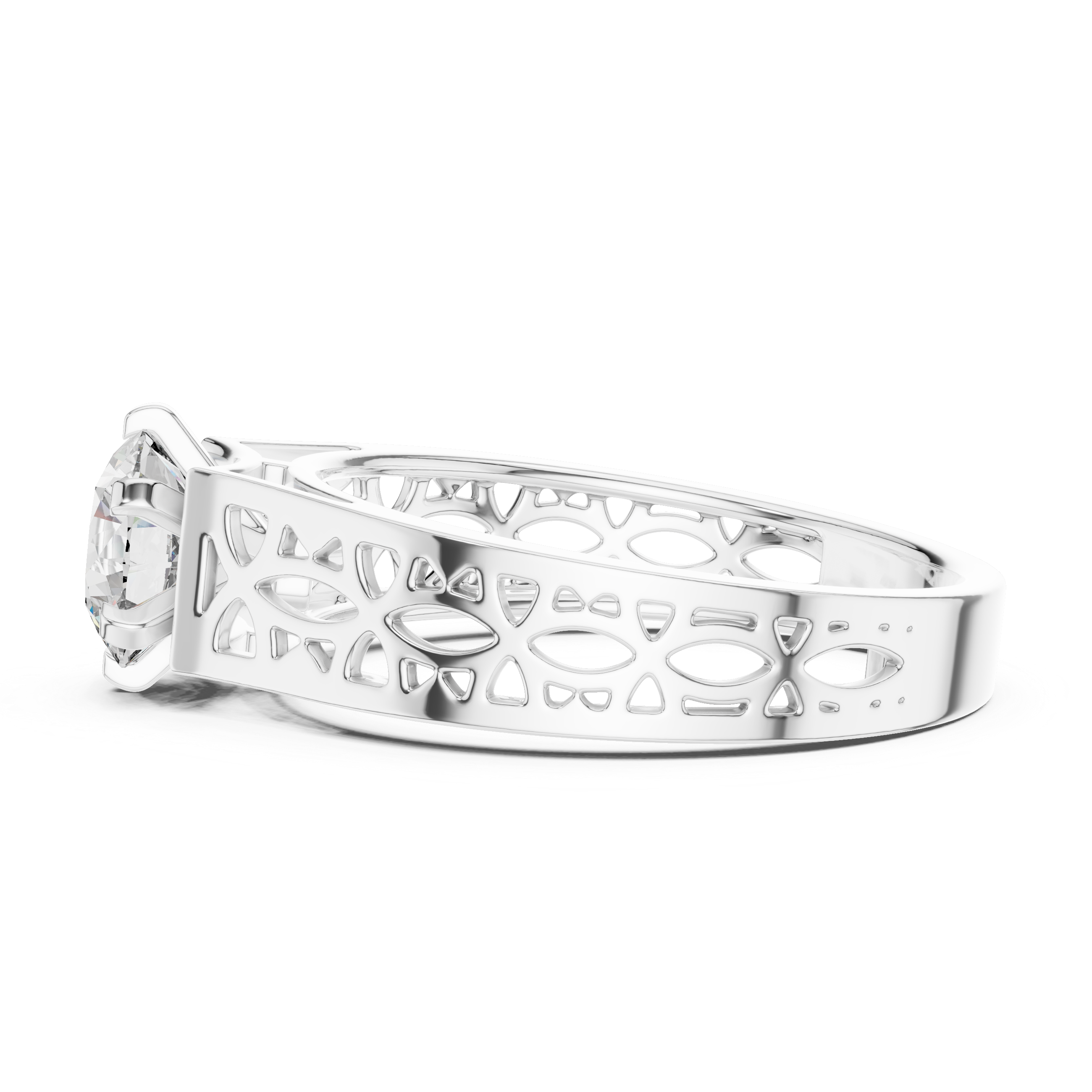 Round Solitaire Engagement Ring with Filigree/Patterned Band