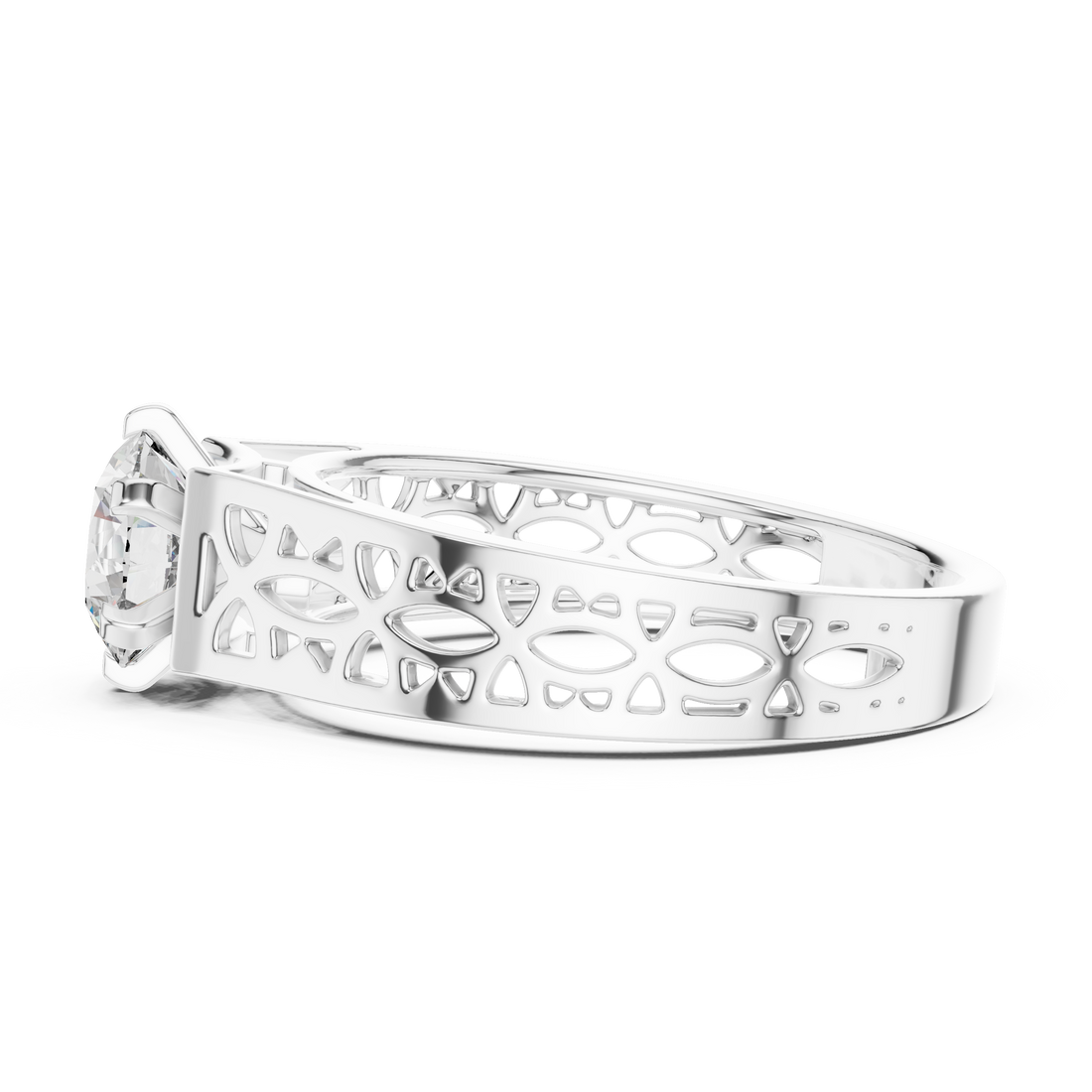 Round Solitaire Engagement Ring with Filigree/Patterned Band