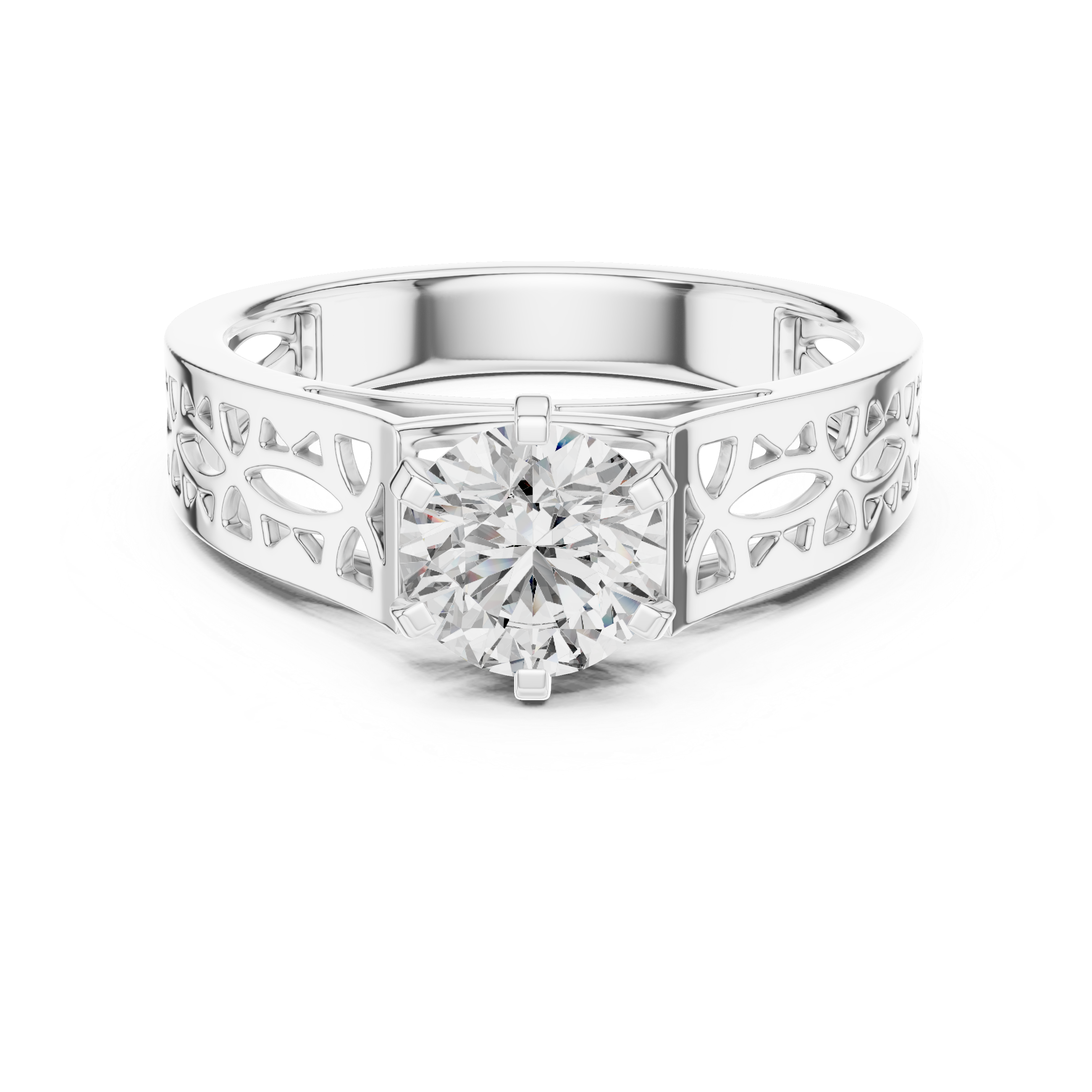 Round Solitaire Engagement Ring with Filigree/Patterned Band
