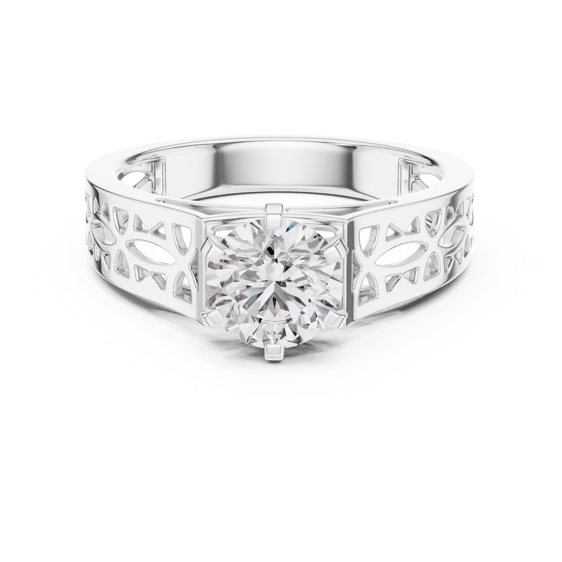 Round Solitaire Engagement Ring with Filigree/Patterned Band