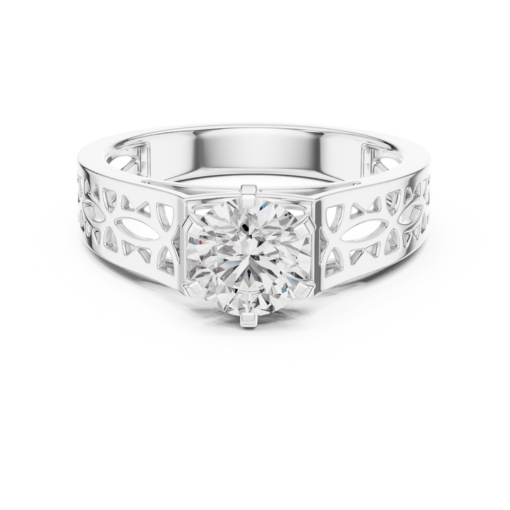 Round Solitaire Engagement Ring with Filigree/Patterned Band