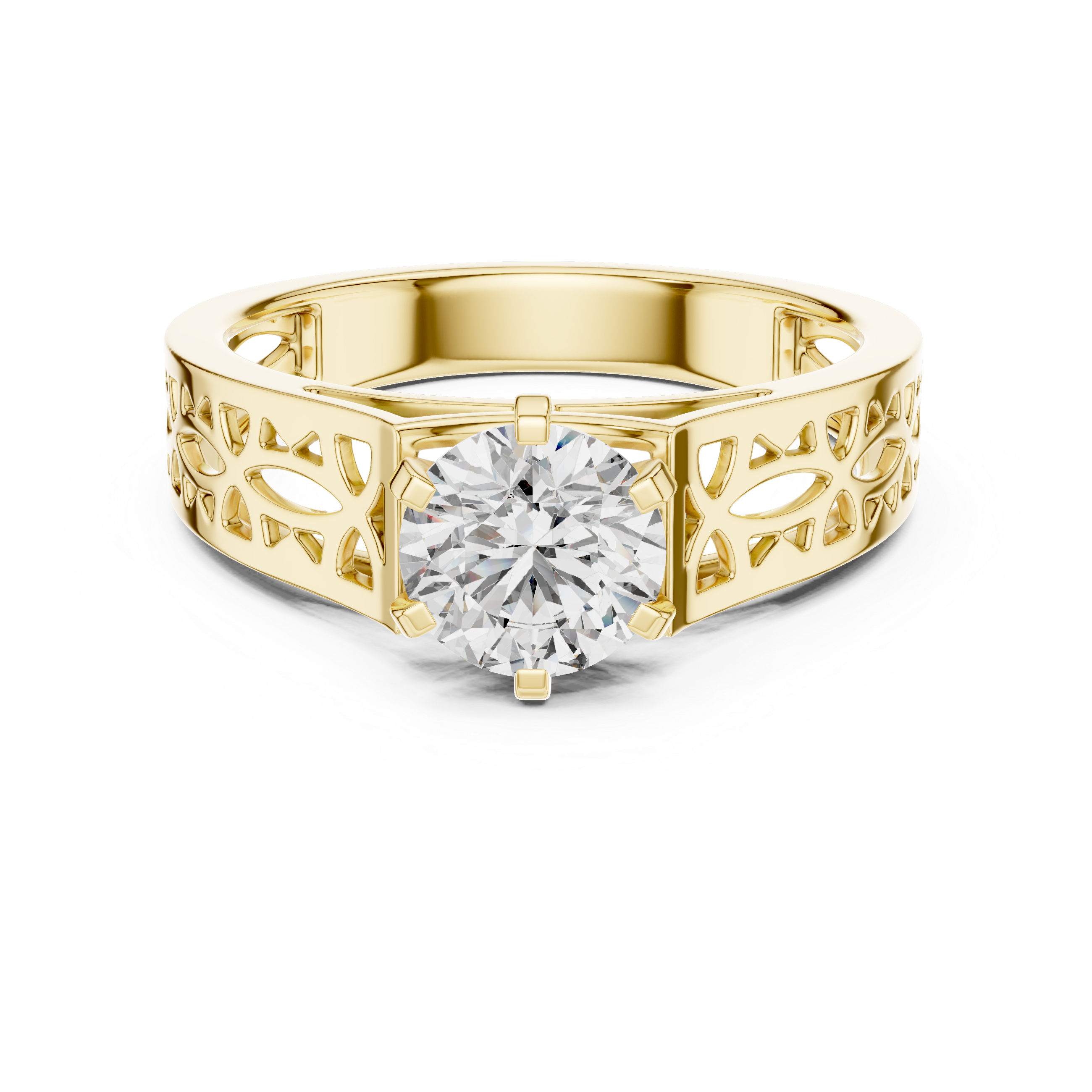 Round Solitaire Engagement Ring with Filigree/Patterned Band