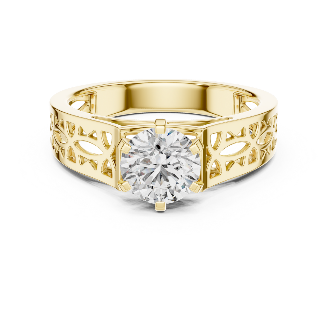 Round Solitaire Engagement Ring with Filigree/Patterned Band