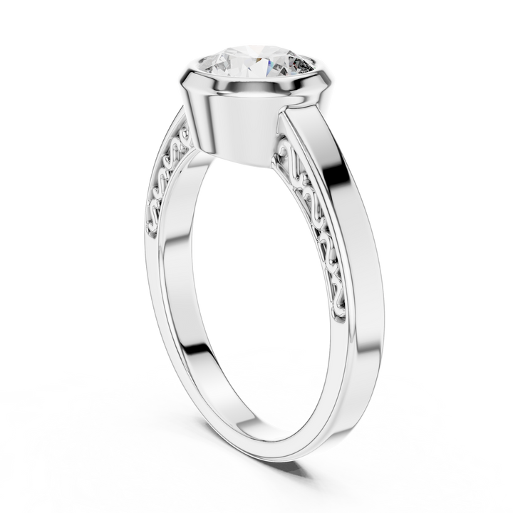Round Bezel-Set Solitaire Ring with Filigree Shank