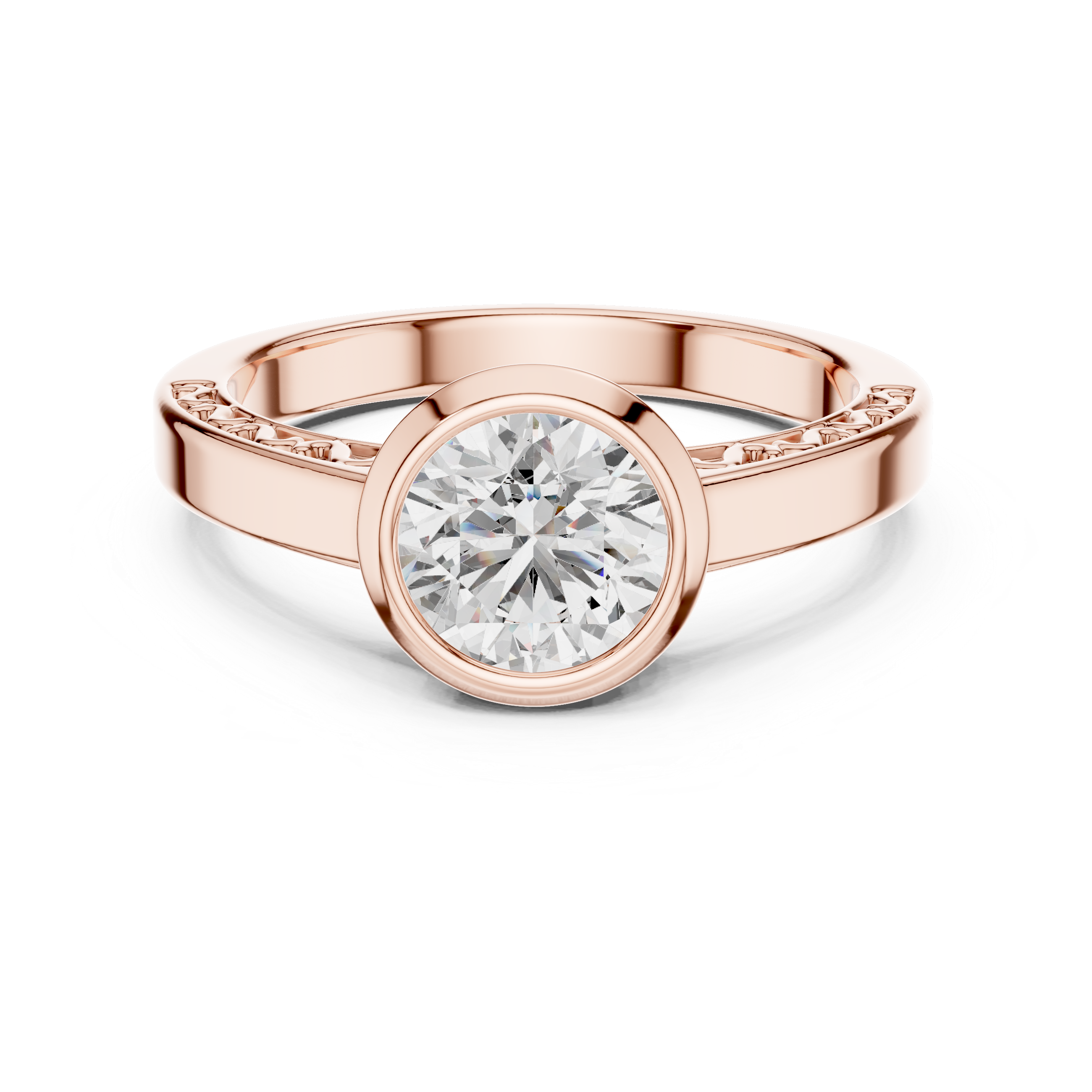 Round Bezel-Set Solitaire Ring with Filigree Shank