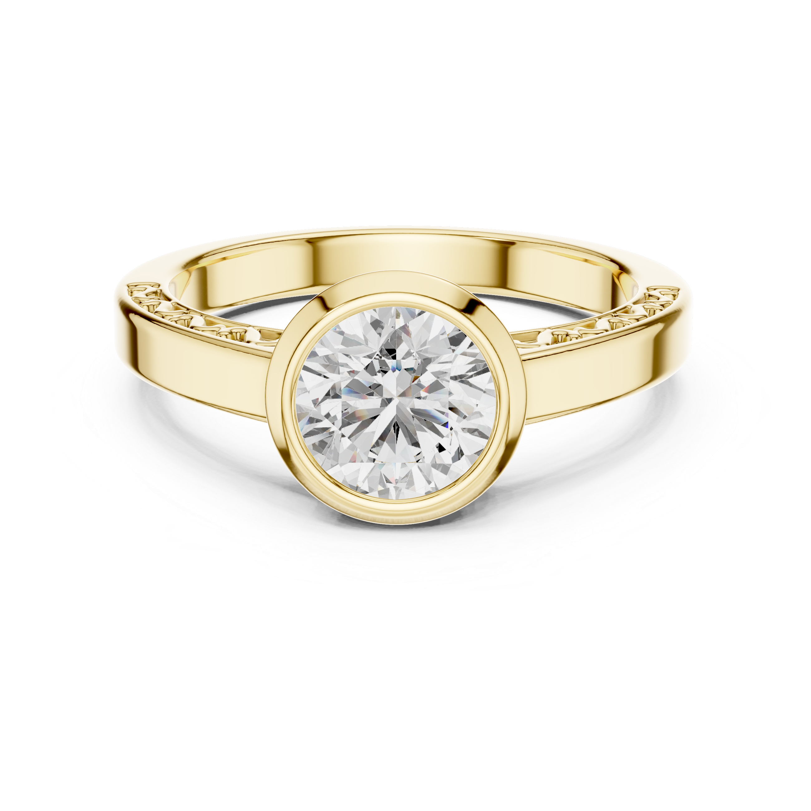 Round Bezel-Set Solitaire Ring with Filigree Shank