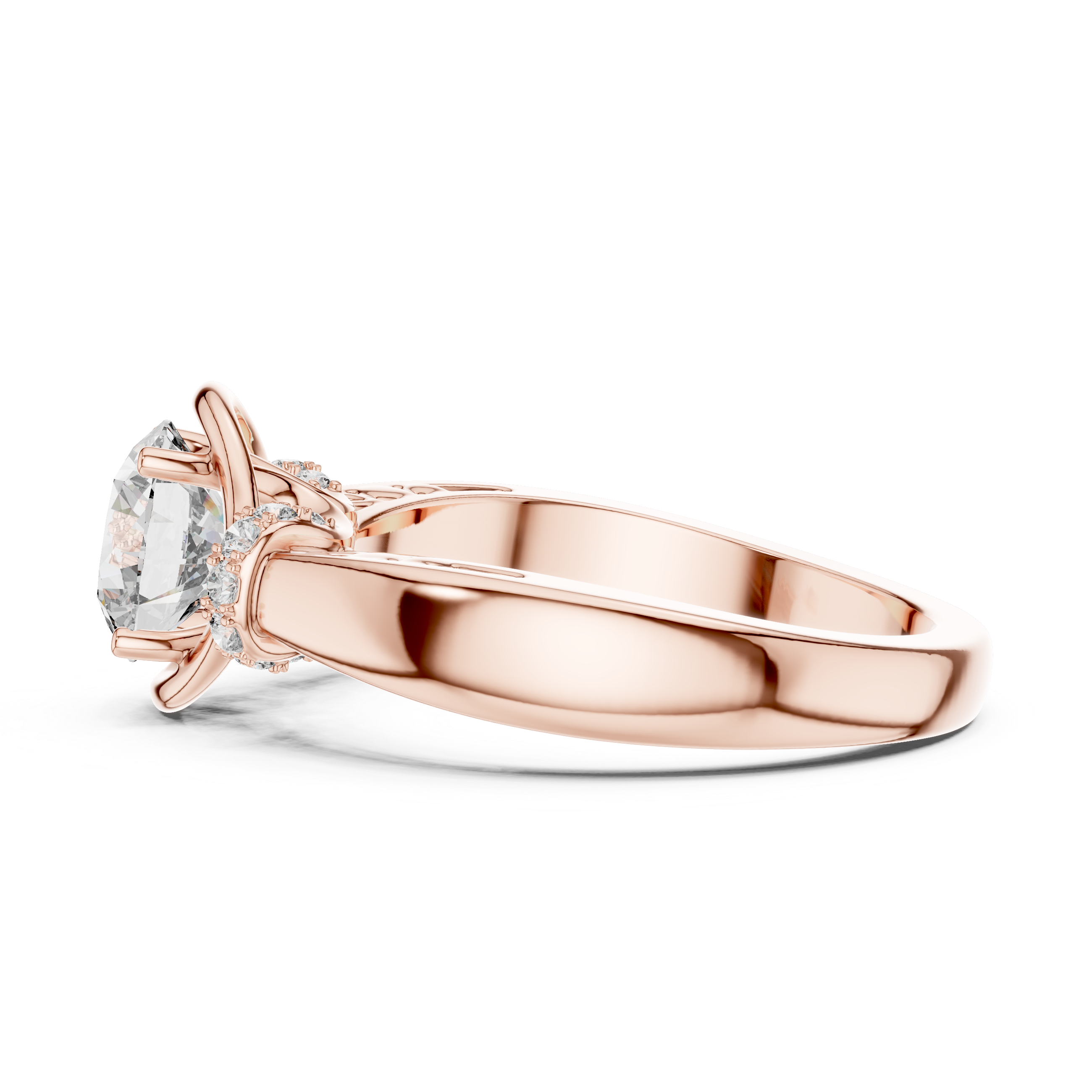 Round Solitaire Engagement Ring with Cross-Over Vine Accents