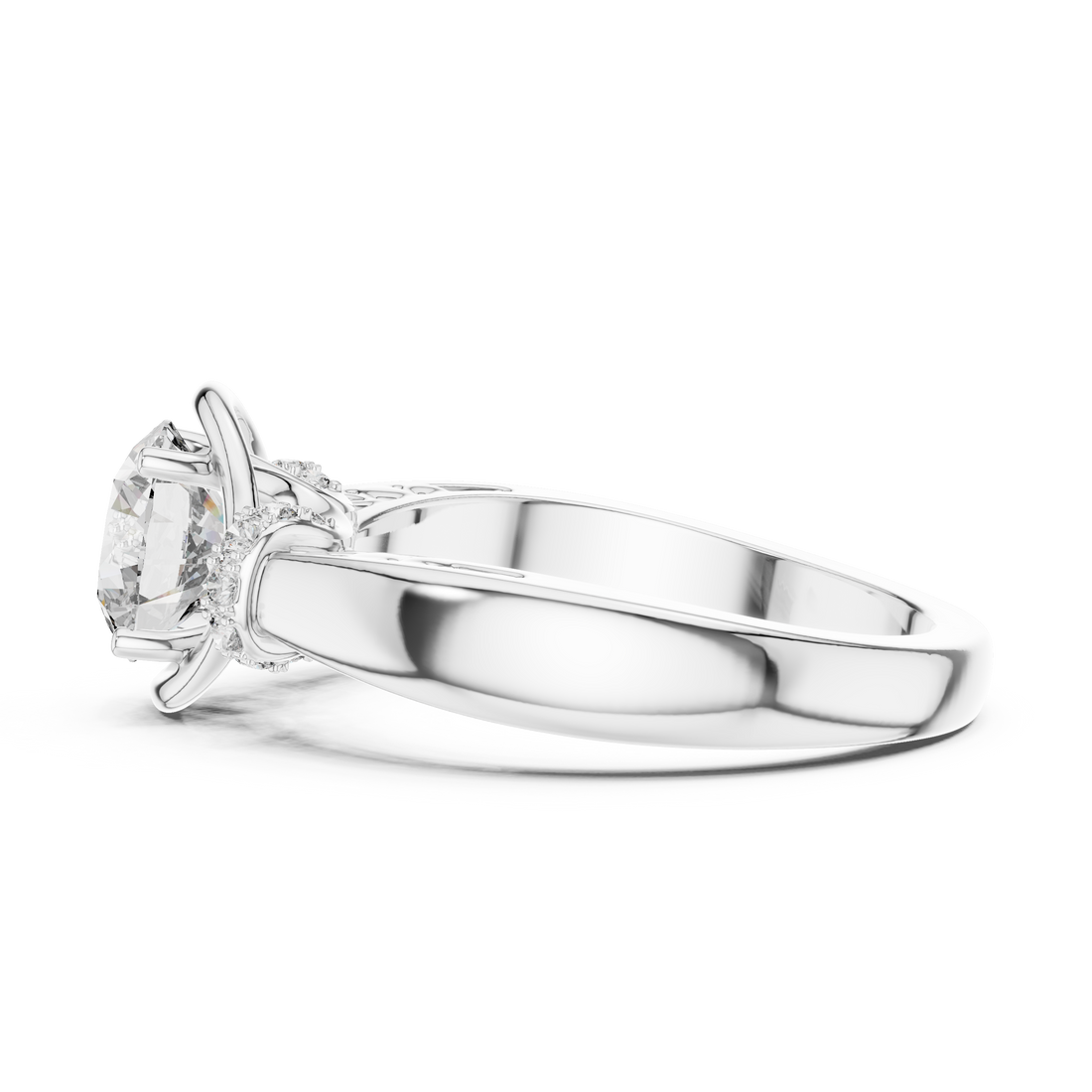 Round Solitaire Engagement Ring with Cross-Over Vine Accents
