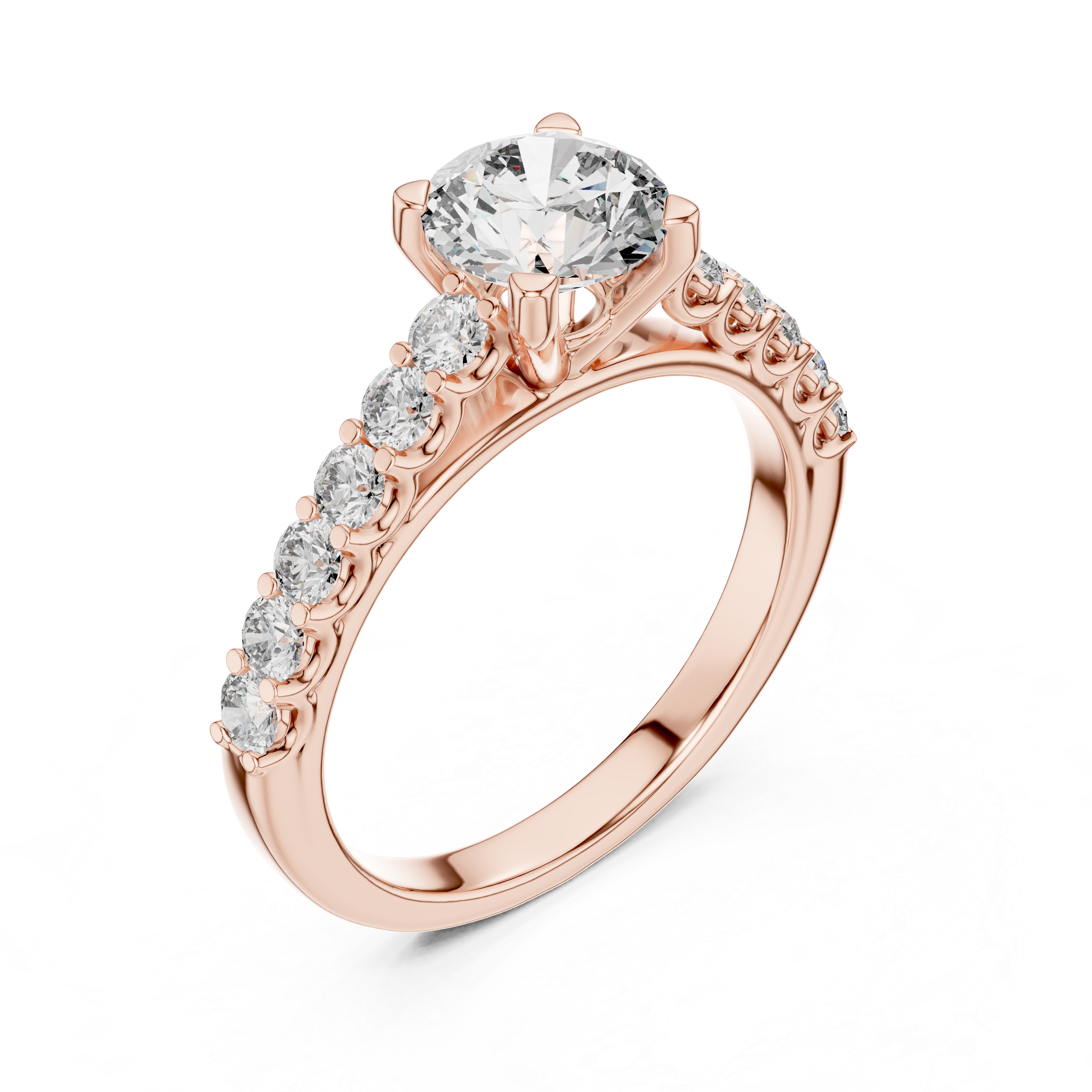 Classic Round Solitaire Engagement Ring with Shared-Prong Accent Shank
