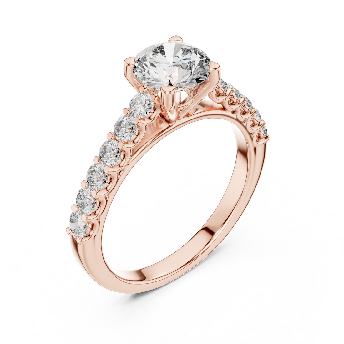 Classic Round Solitaire Engagement Ring with Shared-Prong Accent Shank
